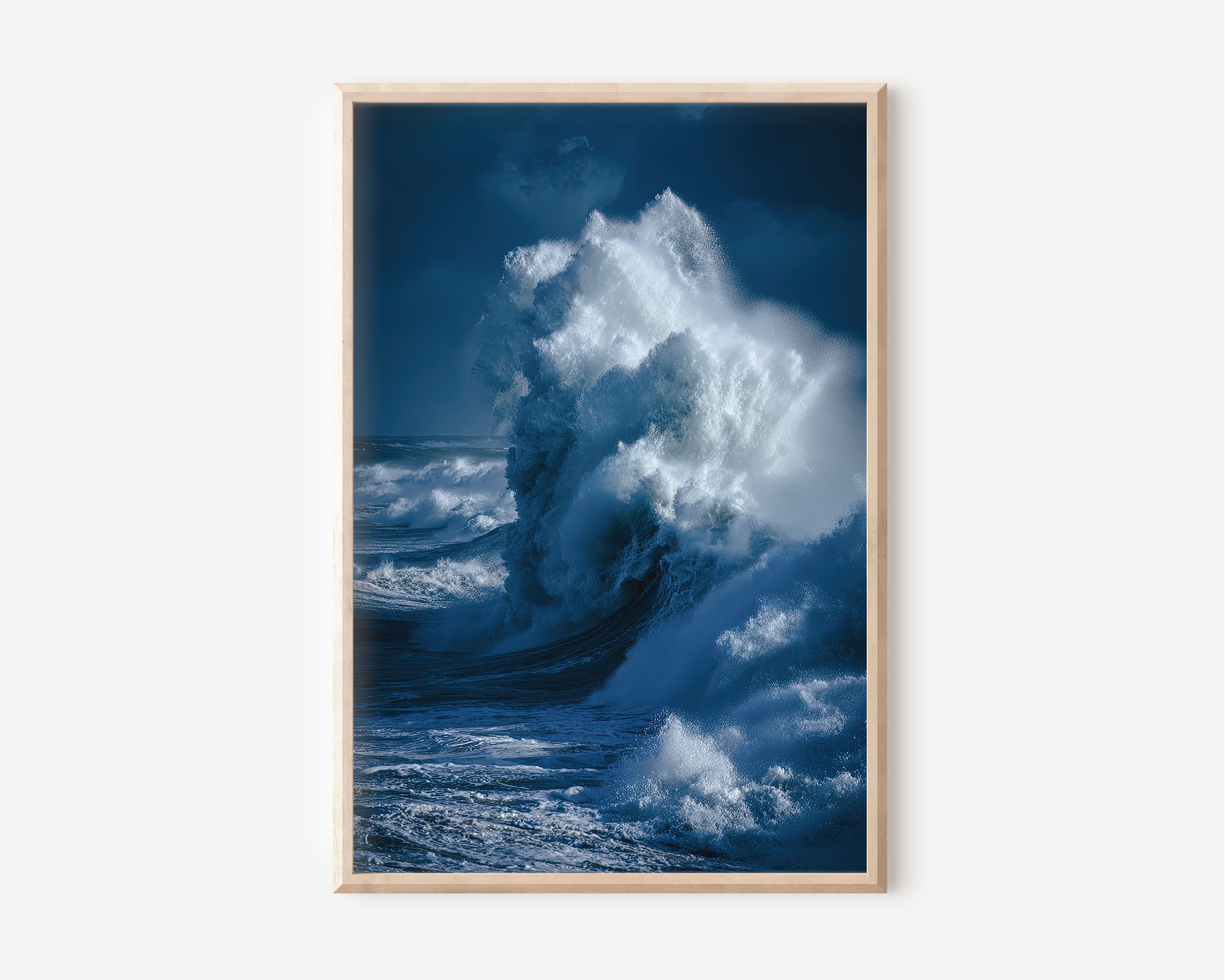 Ocean Wave Explosion Wall Art Print | Deep Navy Blue Storm Photography | Atlantic Wave Burst Dramatic Seascape Poster