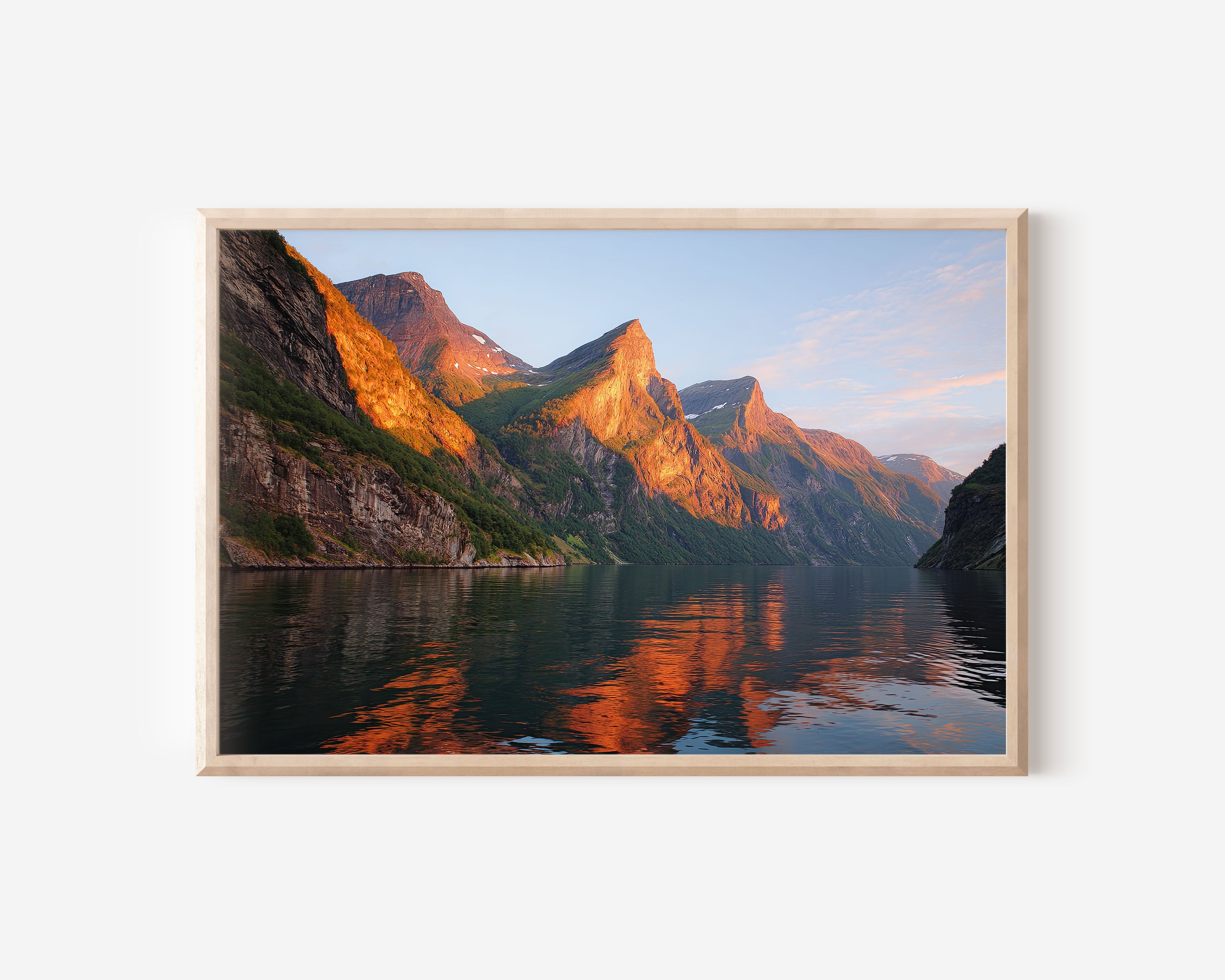 Norway Fjord Mountain Reflection Wall Art Print – Scandinavian Landscape Canvas