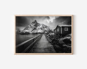 Norway Mountain Village Wall Art Print – Black and White Scandinavian Photography