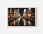 Osaka Dotonbori Night Wall Art Print, Japan Neon Canal Cityscape