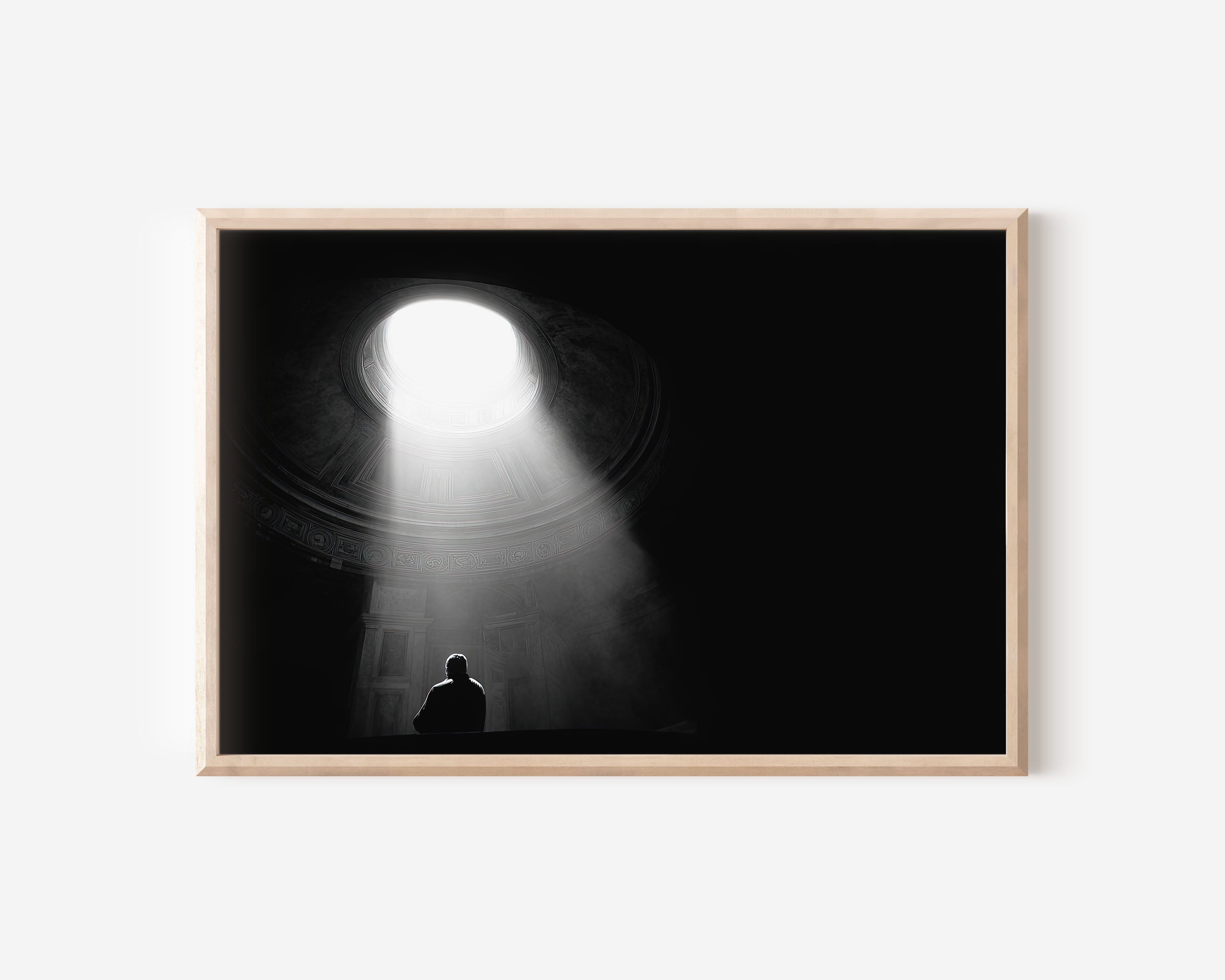 Pantheon Oculus Rome Print | Black and White Interior Wall Art | Ancient Rome Light Photography