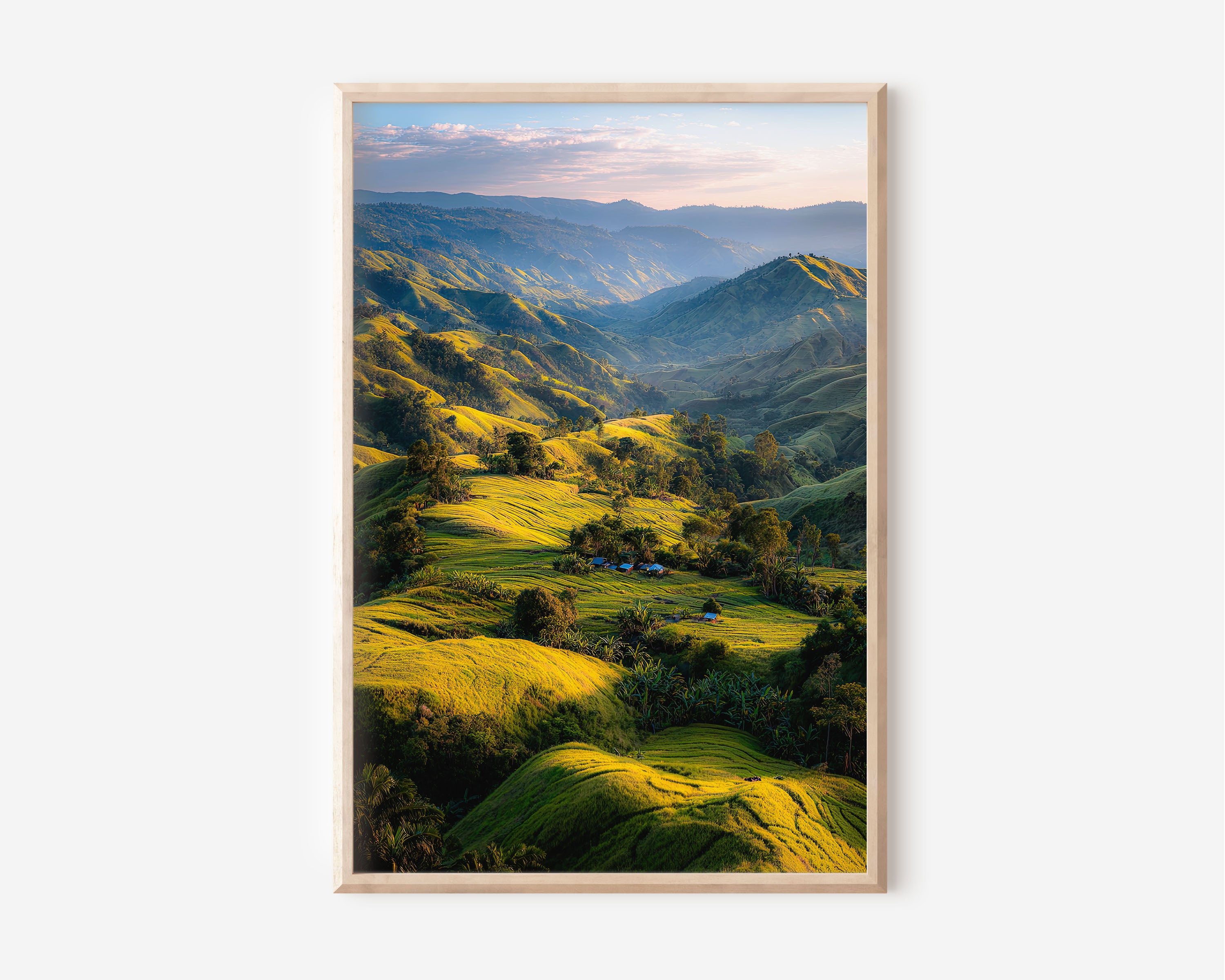 Papua New Guinea Highlands Green Valley Sunset Wall Art Print | Pacific Island Landscape Photography | Tropical Nature Home Decor