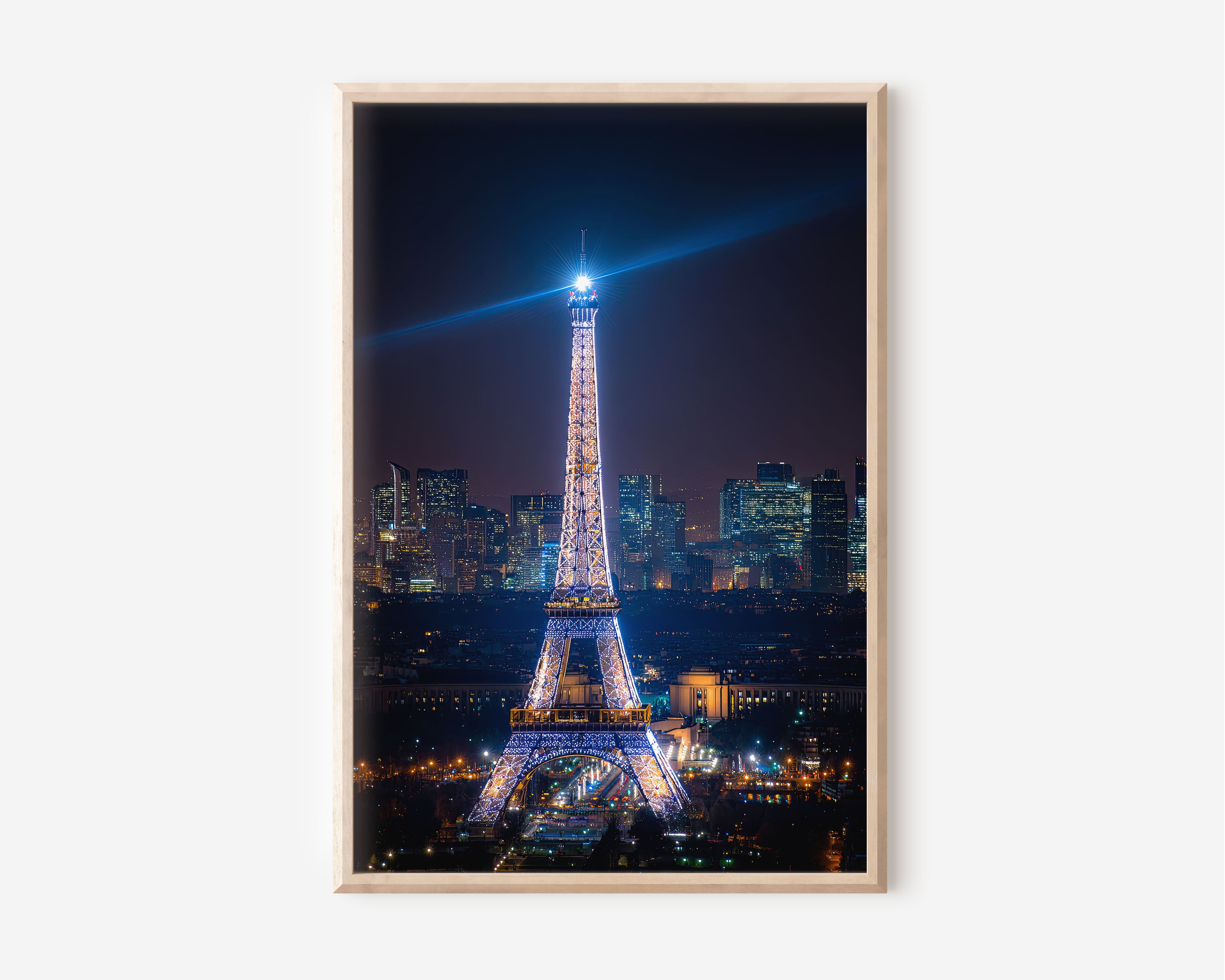 Paris Eiffel Tower Sparkling Night Wall Art | La Défense Aerial France Print | City Lights Photography Poster