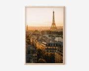 Paris Golden Hour Rooftops | Eiffel Tower Amber Glow Wall Art Print