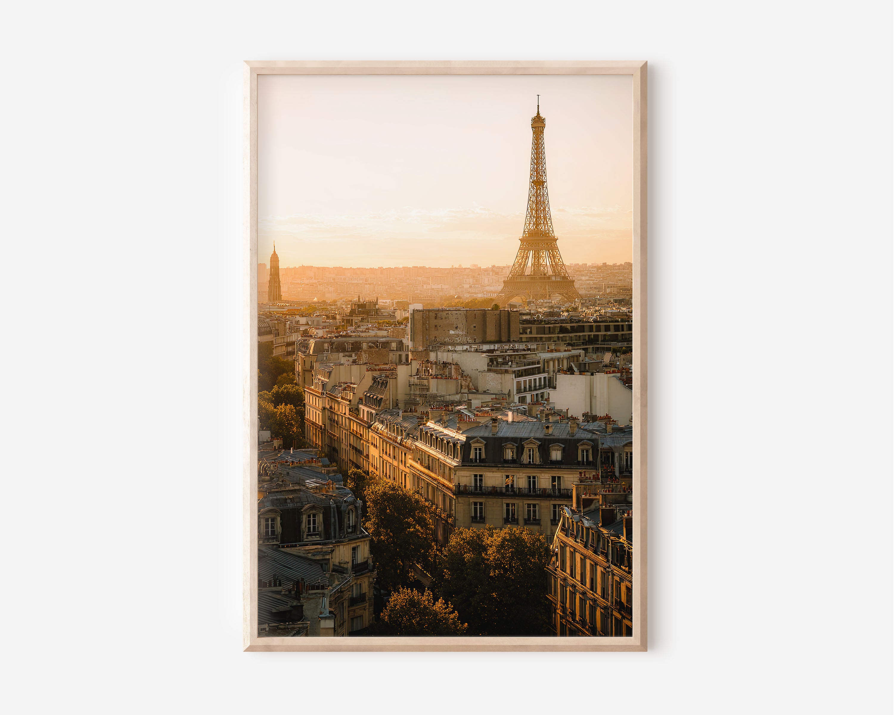 Paris Golden Hour Rooftops | Eiffel Tower Amber Glow Wall Art Print