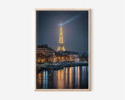 Paris Eiffel Tower Night Wall Art | Seine River France Print | City Lights Photography Poster