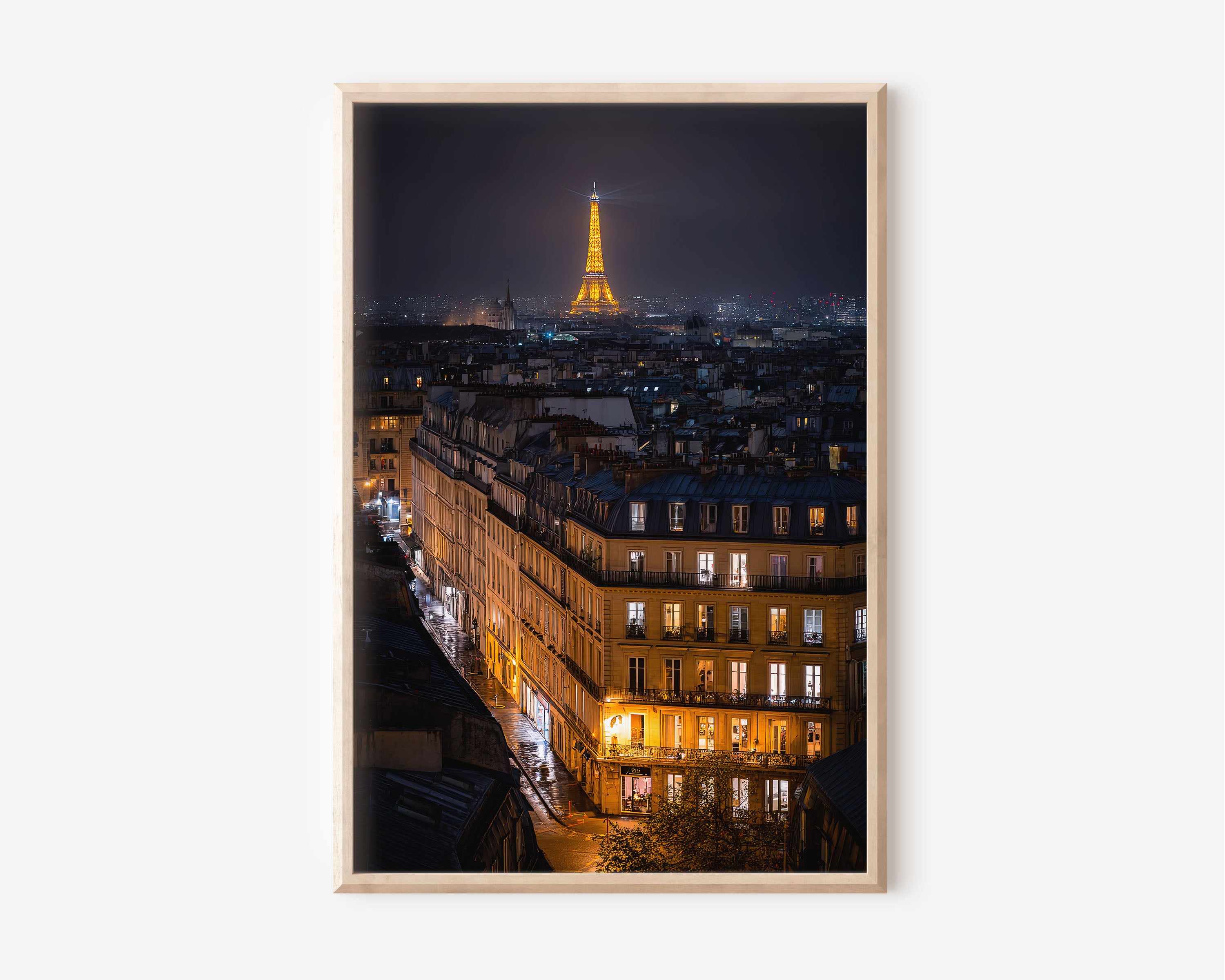Paris Rooftop Night View Print | Eiffel Tower City Lights Wall Art | French Capital Photography