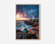 Peggy's Cove Lighthouse Nova Scotia Print | Dramatic Coastal Sunset Wall Art | Canadian Maritime Photography