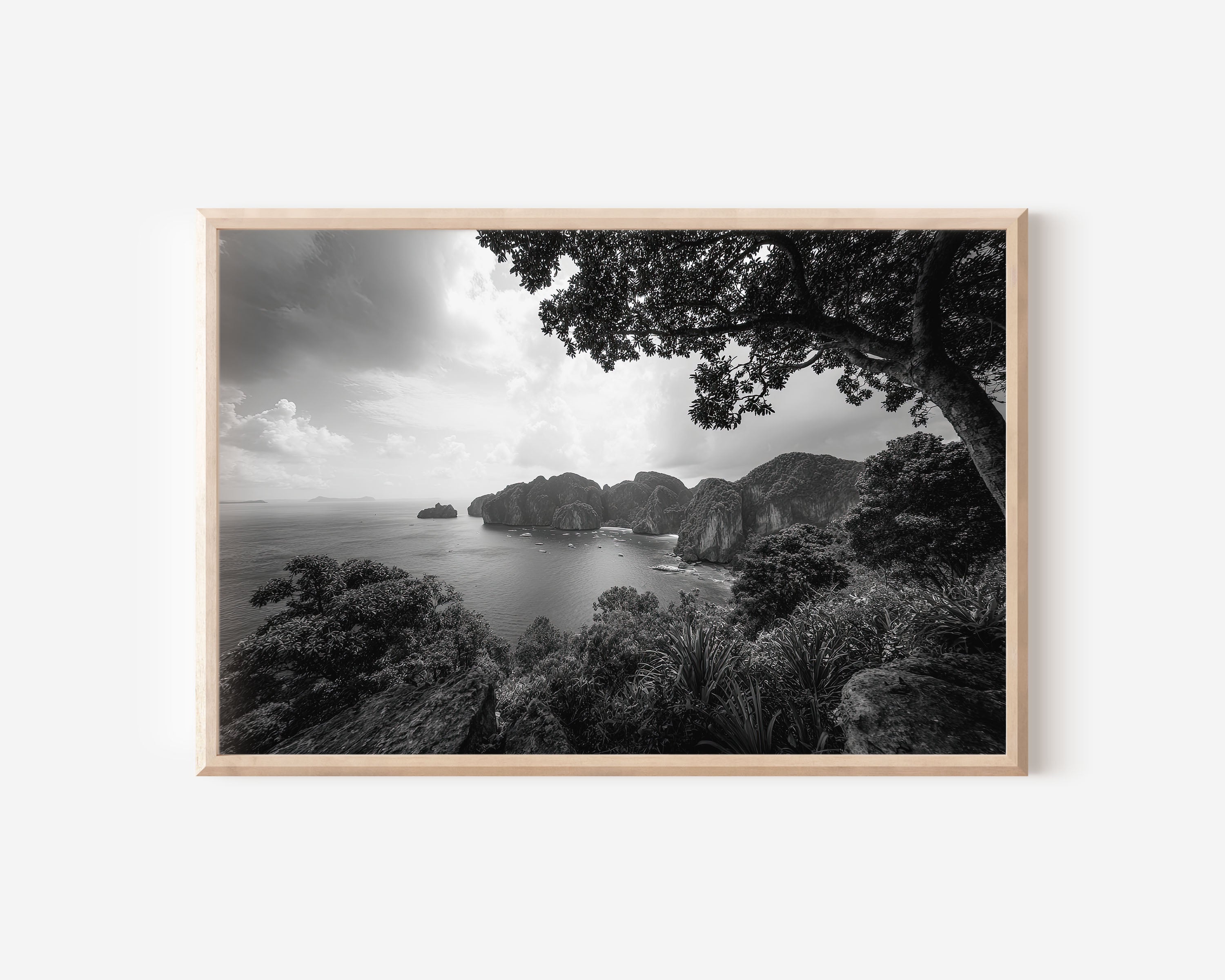 Phi Phi Islands Thailand Black & White Wall Art Print