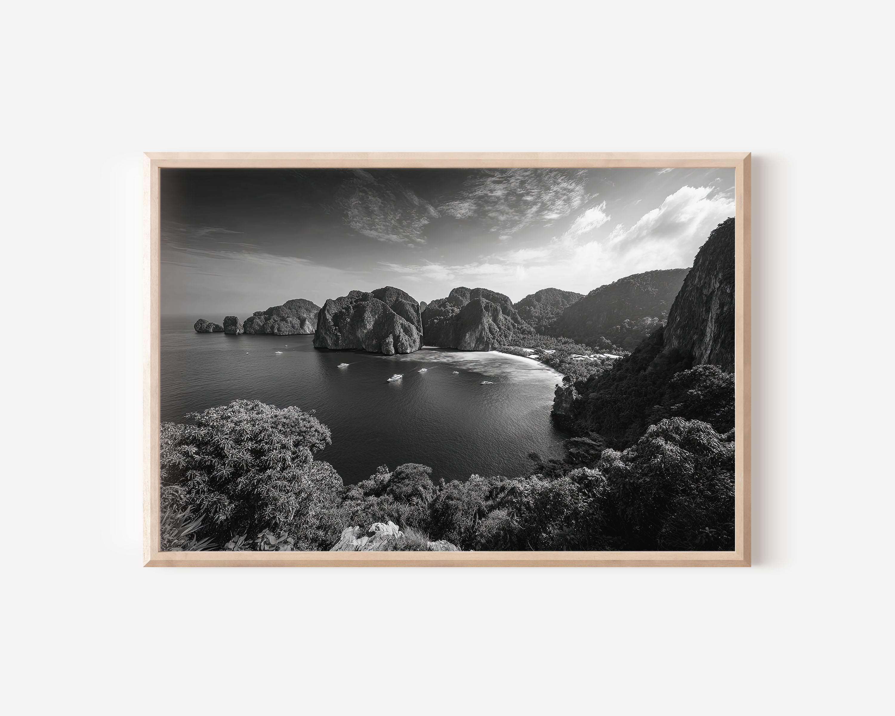 Phi Phi Islands Thailand Black & White Coastal Wall Art Print