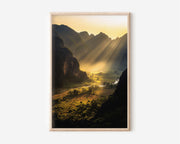 Phong Nha Valley Golden Sun Rays Karst Mountains Wall Art Print | Vietnam Landscape Photography | Southeast Asia Home Decor