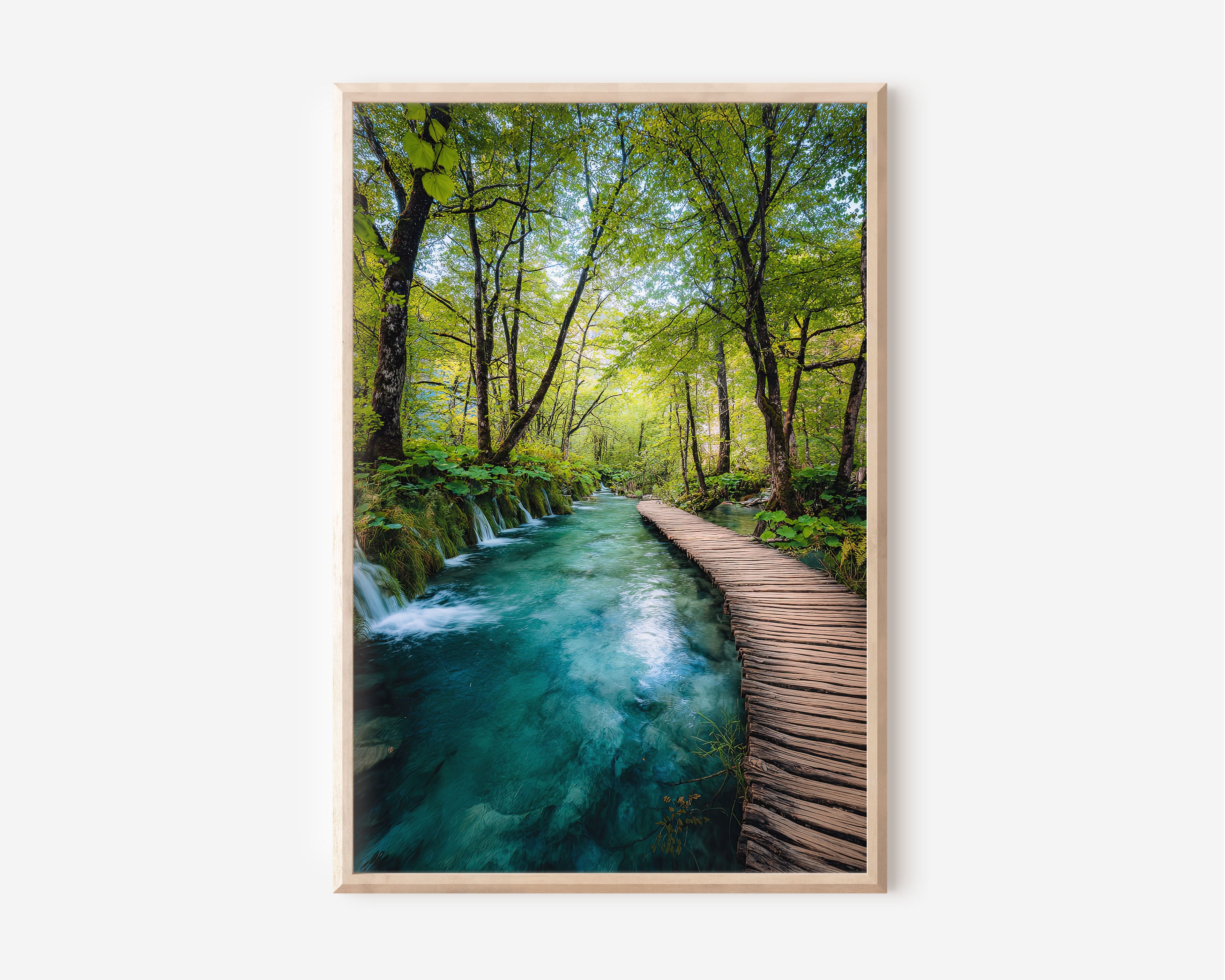 Plitvice Lakes Boardwalk Wall Art Print | Croatia UNESCO Waterfall Turquoise Forest Photography | European Travel Poster | Lush Green Nature Home Decor