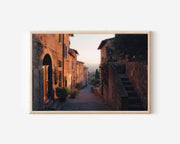Pienza Tuscany Italy Wall Art Print, Medieval Stone Street Sunset Italian Village