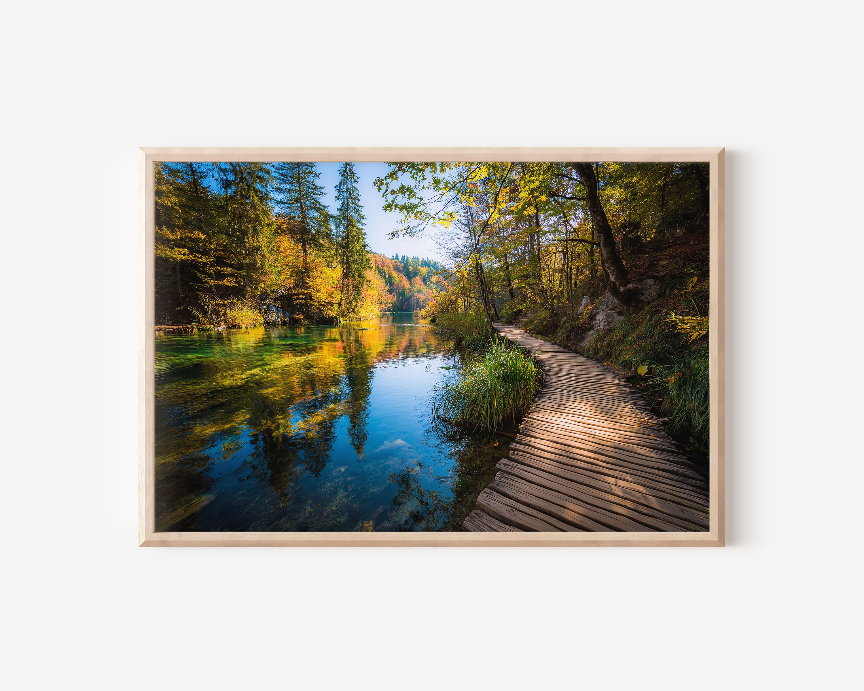Plitvice Lakes Boardwalk Print – Croatia Waterfall Wall Art