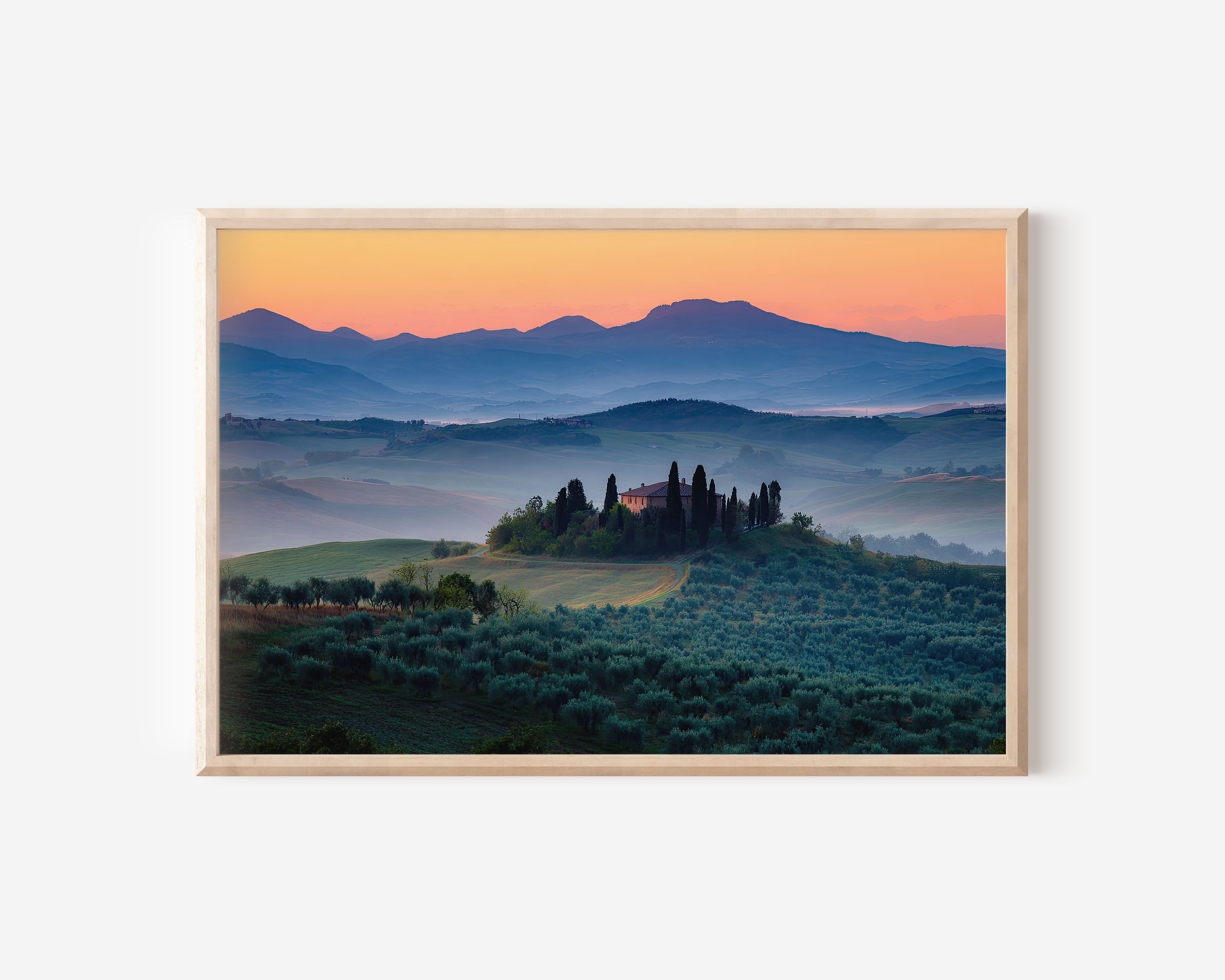 Podere Belvedere Tuscany Wall Art – Sunrise Cypress Hills Landscape Print