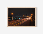 Portland Broadway Bridge Night Wall Art Print, Oregon Skyline