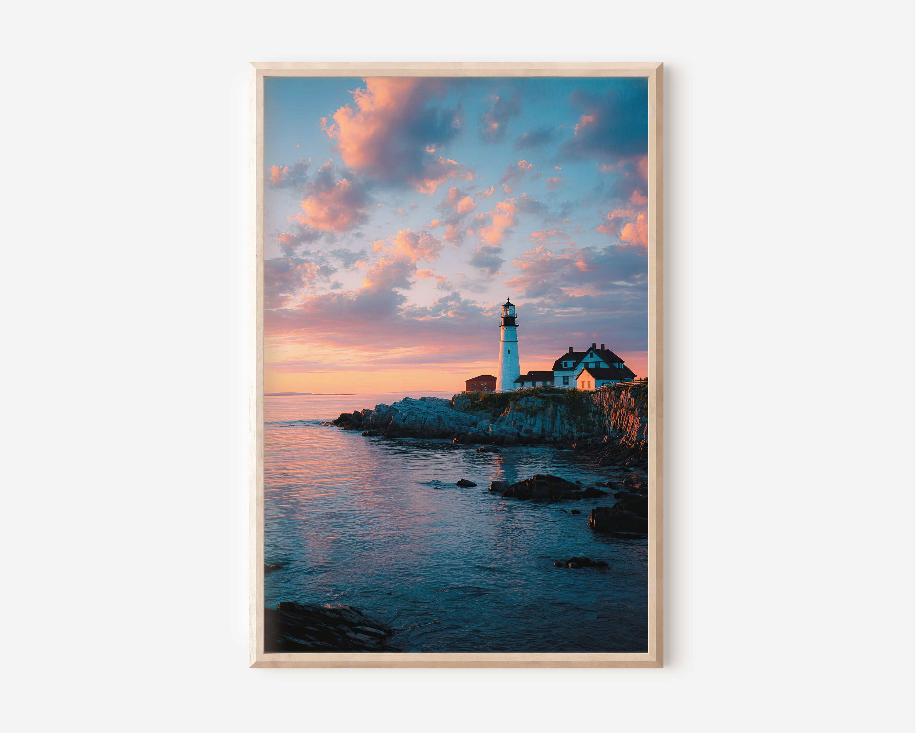 Portland Head Lighthouse Sunset Wall Art | Coastal Ocean Canvas Print