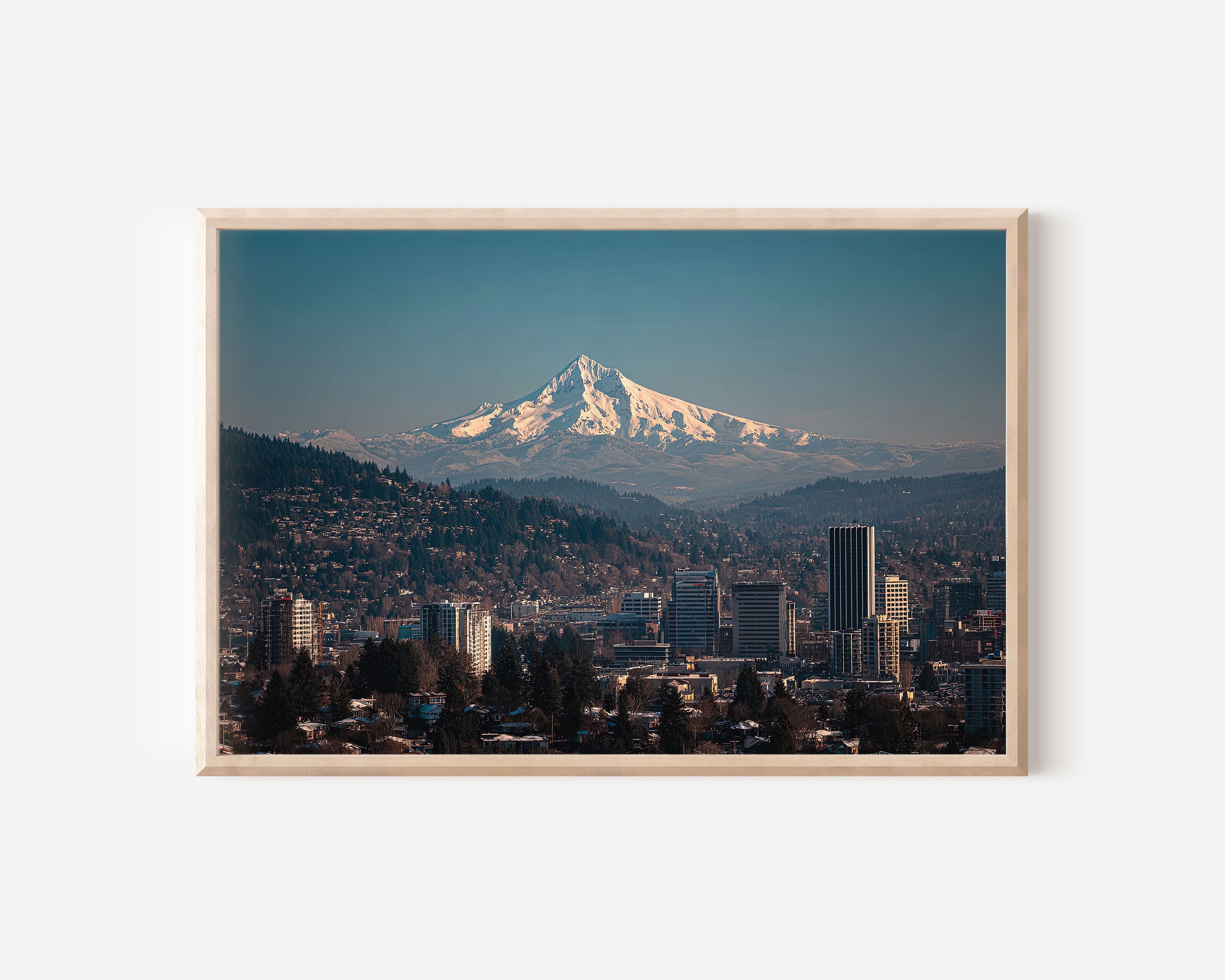 Portland Oregon Skyline with Mount Hood Wall Art Print | Pacific Northwest Landscape Photography