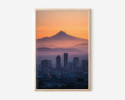 Portland Skyline Mount Hood Sunset Wall Art | Oregon Pacific Northwest Print | Travel Photography Poster