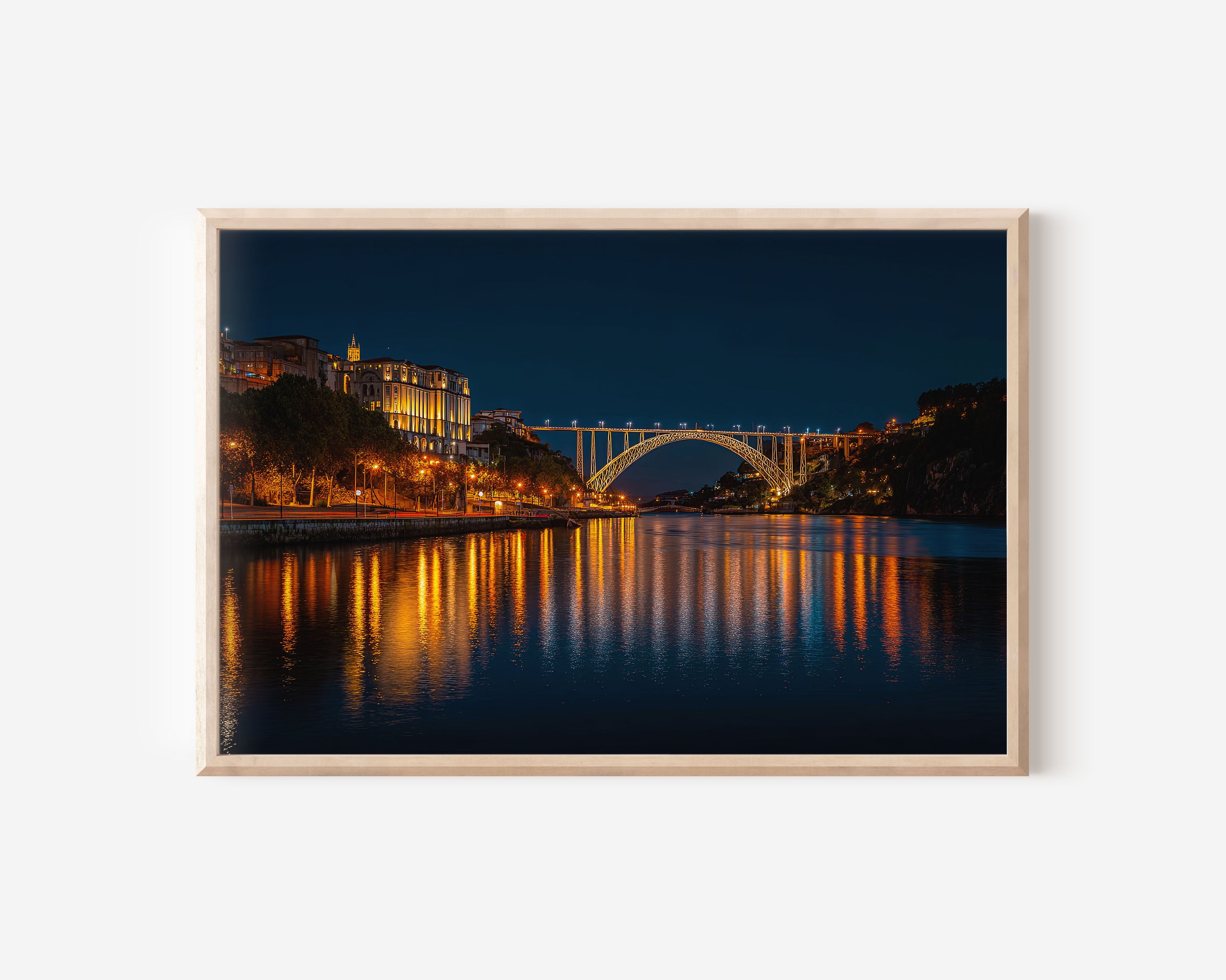 Porto Arrábida Bridge Night Wall Art Print, Portugal Skyline