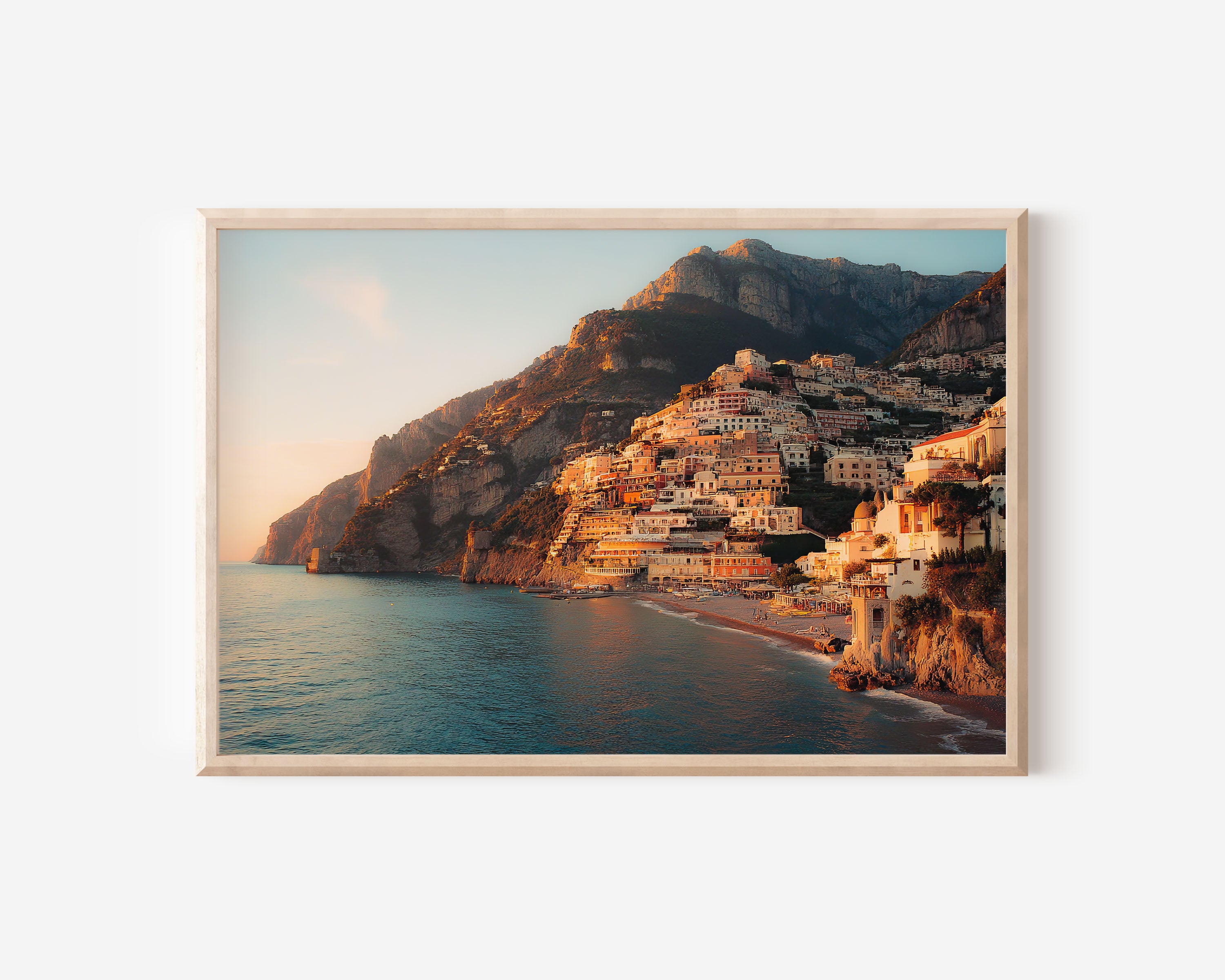 Positano Amalfi Coast Italy Wall Art Print, Colorful Cliffside Village Sunset