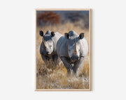 Powerful Rhino Pair Wall Art – African Wildlife Canvas Print, Bold Safari Decor