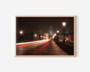 Prague Charles Bridge Night Wall Art Print, Czech Republic