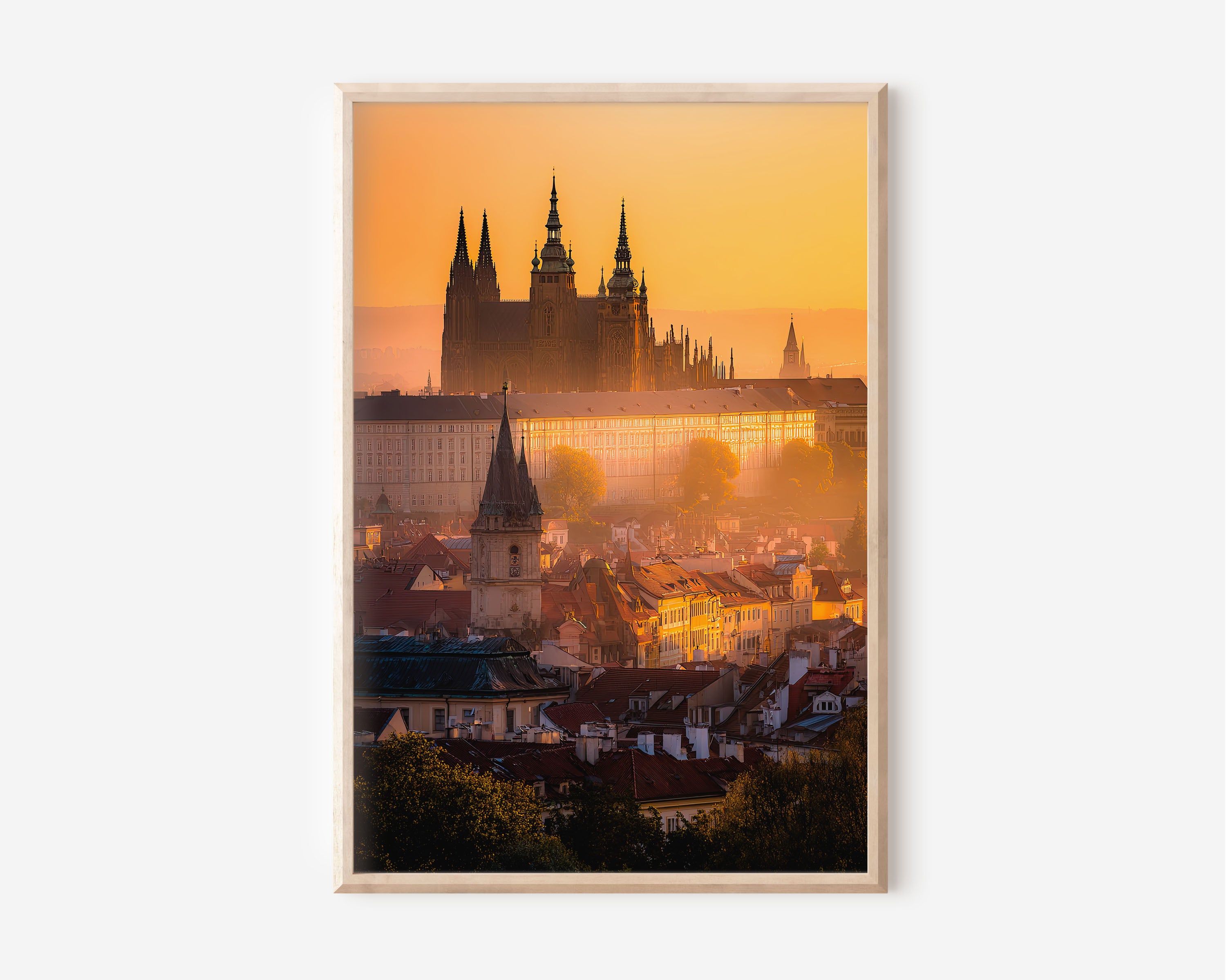 Prague Castle in Golden Mist | St. Vitus Cathedral Sunrise Wall Art Print