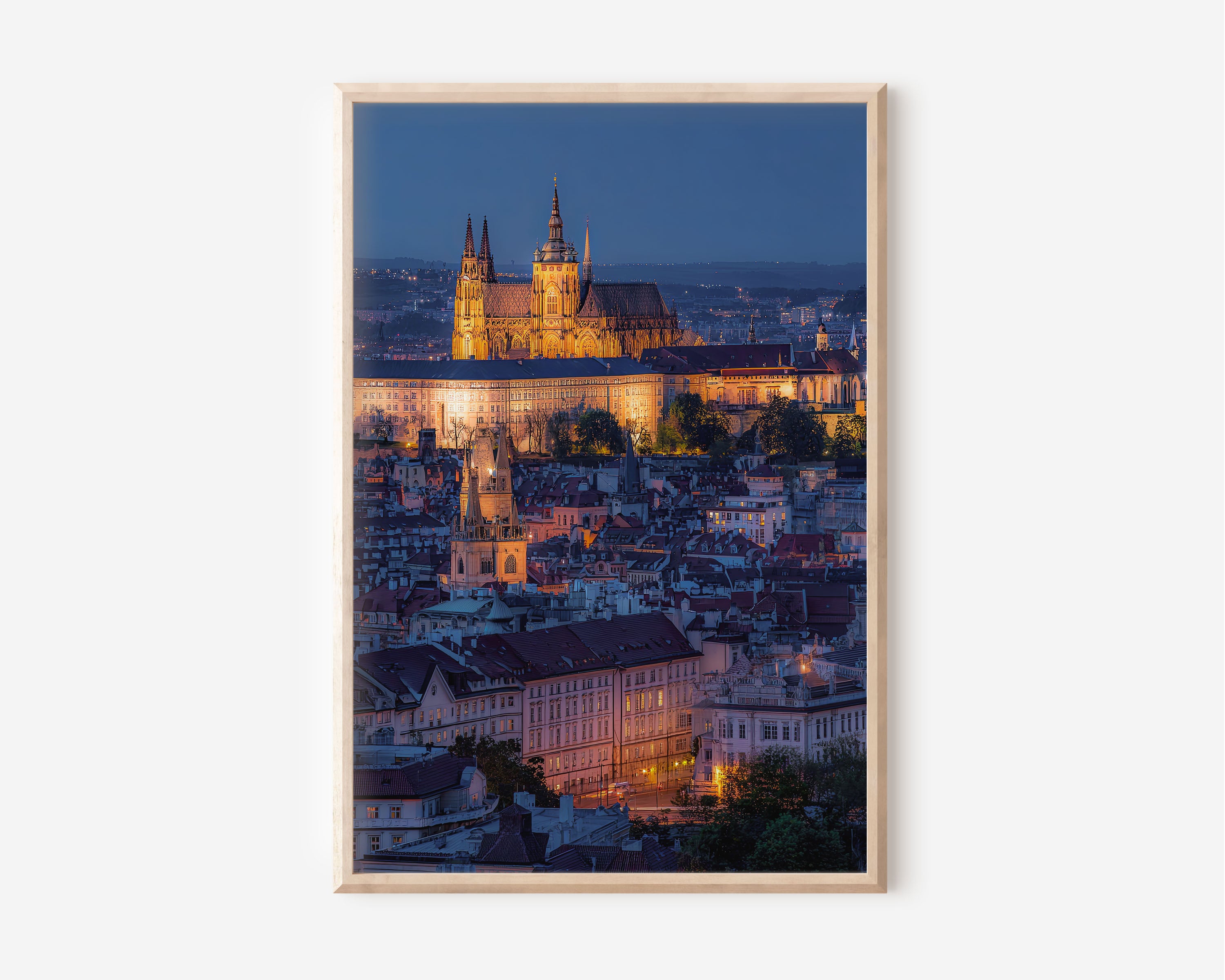 Prague Castle Blue Hour Wall Art | St. Vitus Cathedral Old Town Rooftops Czech Republic Print | Travel Photography Poster