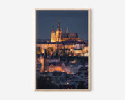 Prague Castle Night Wall Art | St. Vitus Cathedral Czech Republic Blue Hour Print | Travel Photography Poster