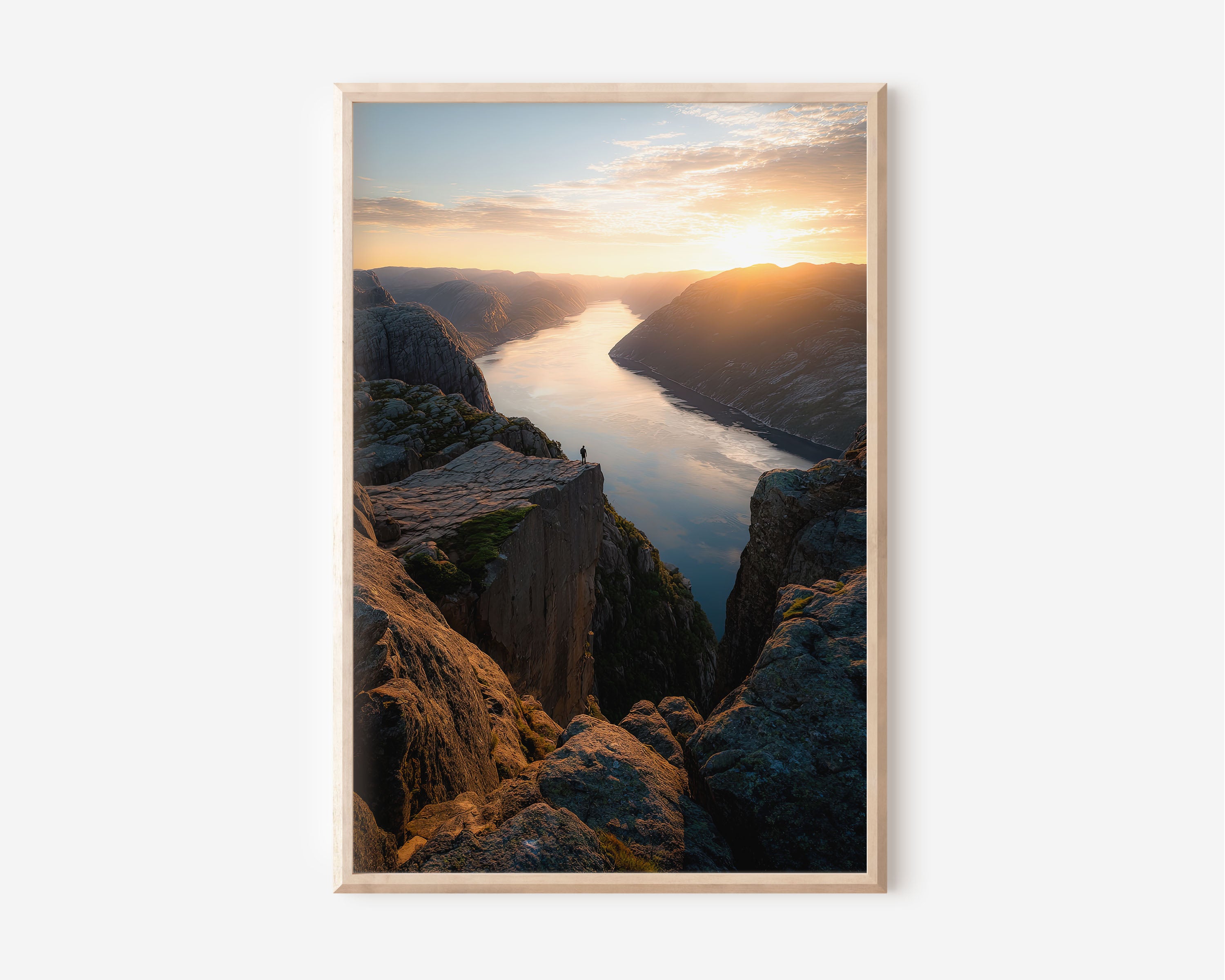 Preikestolen Pulpit Rock Norway Print | Lysefjord Sunset Wall Art | Norwegian Fjord Hiker Cliff Landscape Photography Poster