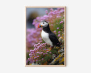 Puffin in Bloom Wall Art – Colorful Coastal Bird Canvas Print, Nature Wildlife Decor