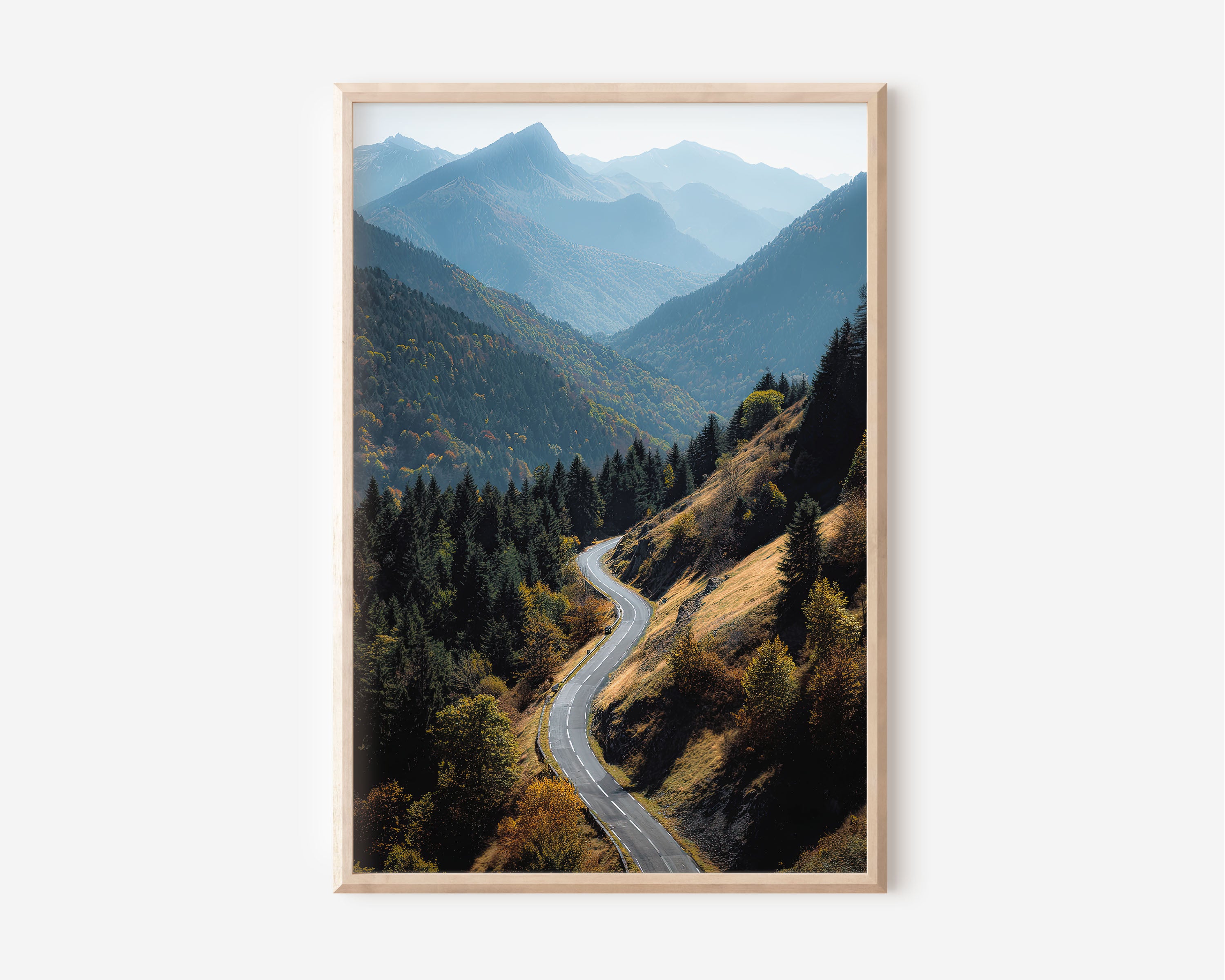 Pyrenees Mountain Road Autumn Print | French Pyrenees Wall Art | Winding Mountain Pass Autumn Forest Landscape Photography Poster