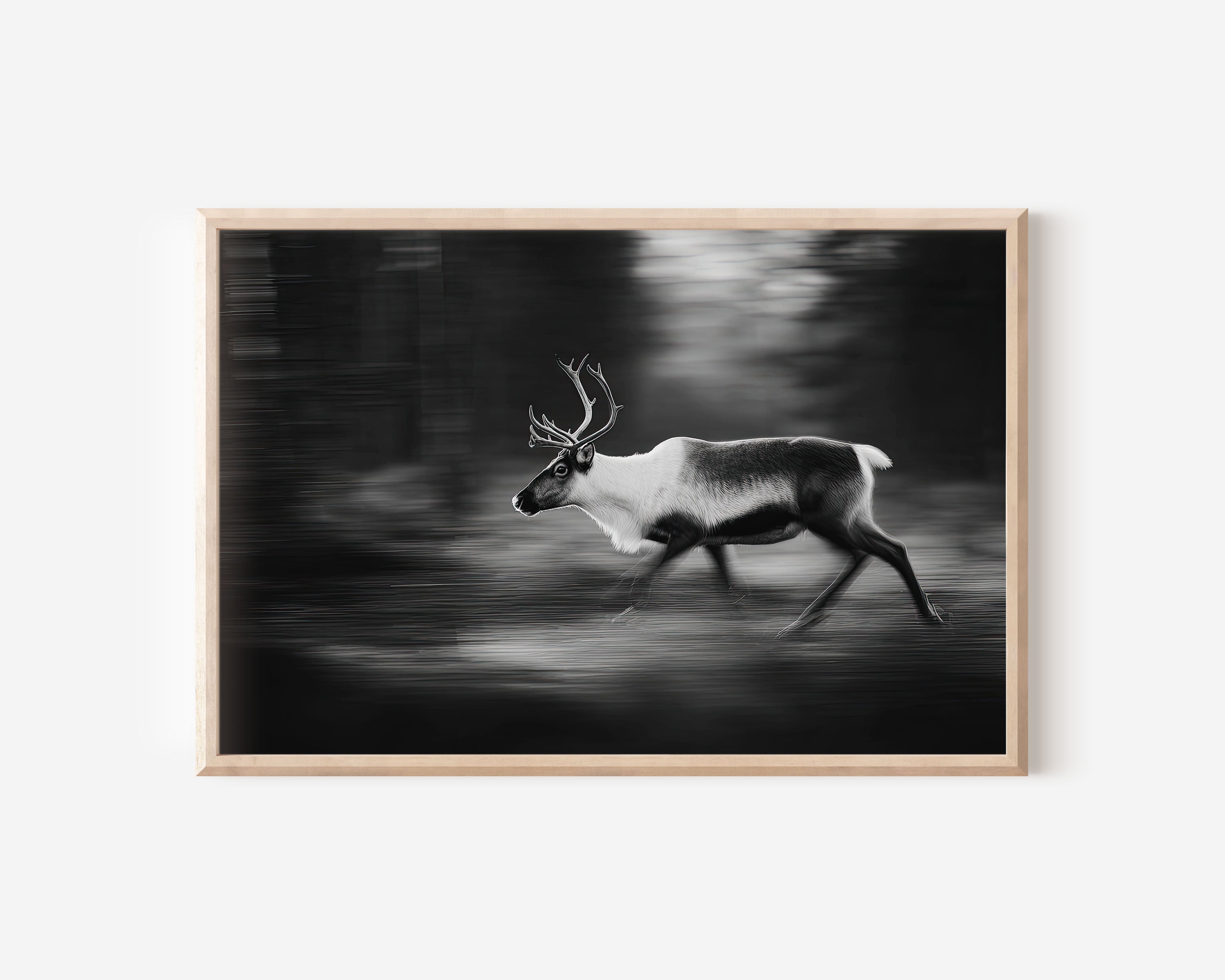 Reindeer in Motion Black & White Wildlife Wall Art
