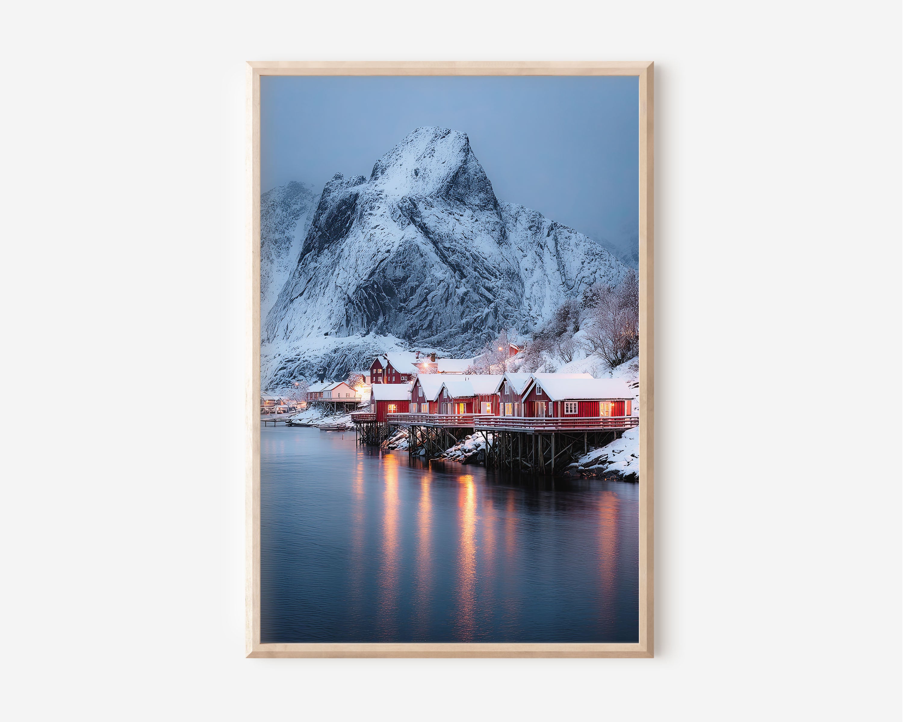 Reine Lofoten Norway Print | Red Rorbuer Fishing Village Wall Art | Arctic Winter Photography
