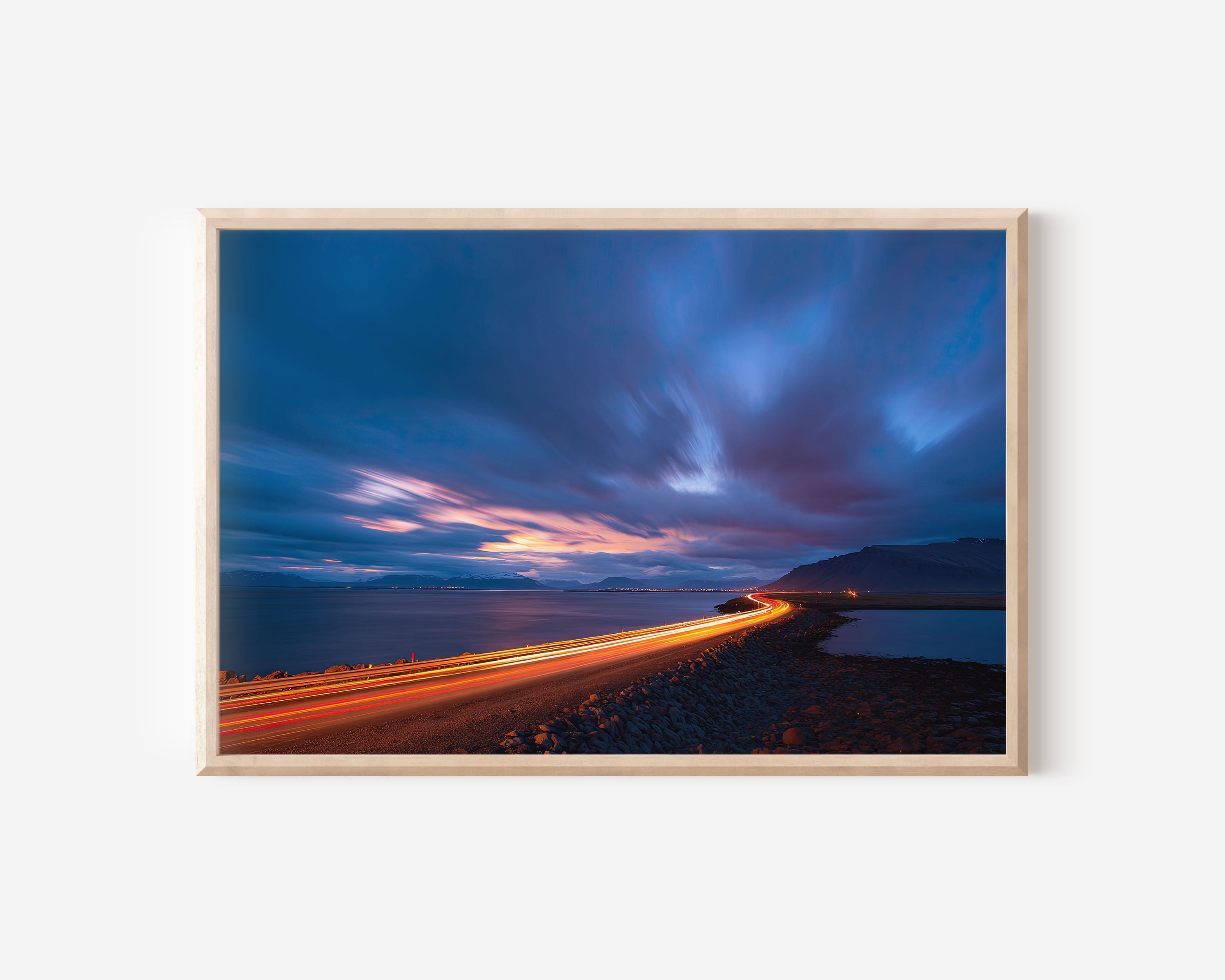Iceland Coastal Road Wall Art Print, Reykjavik Long Exposure Landscape