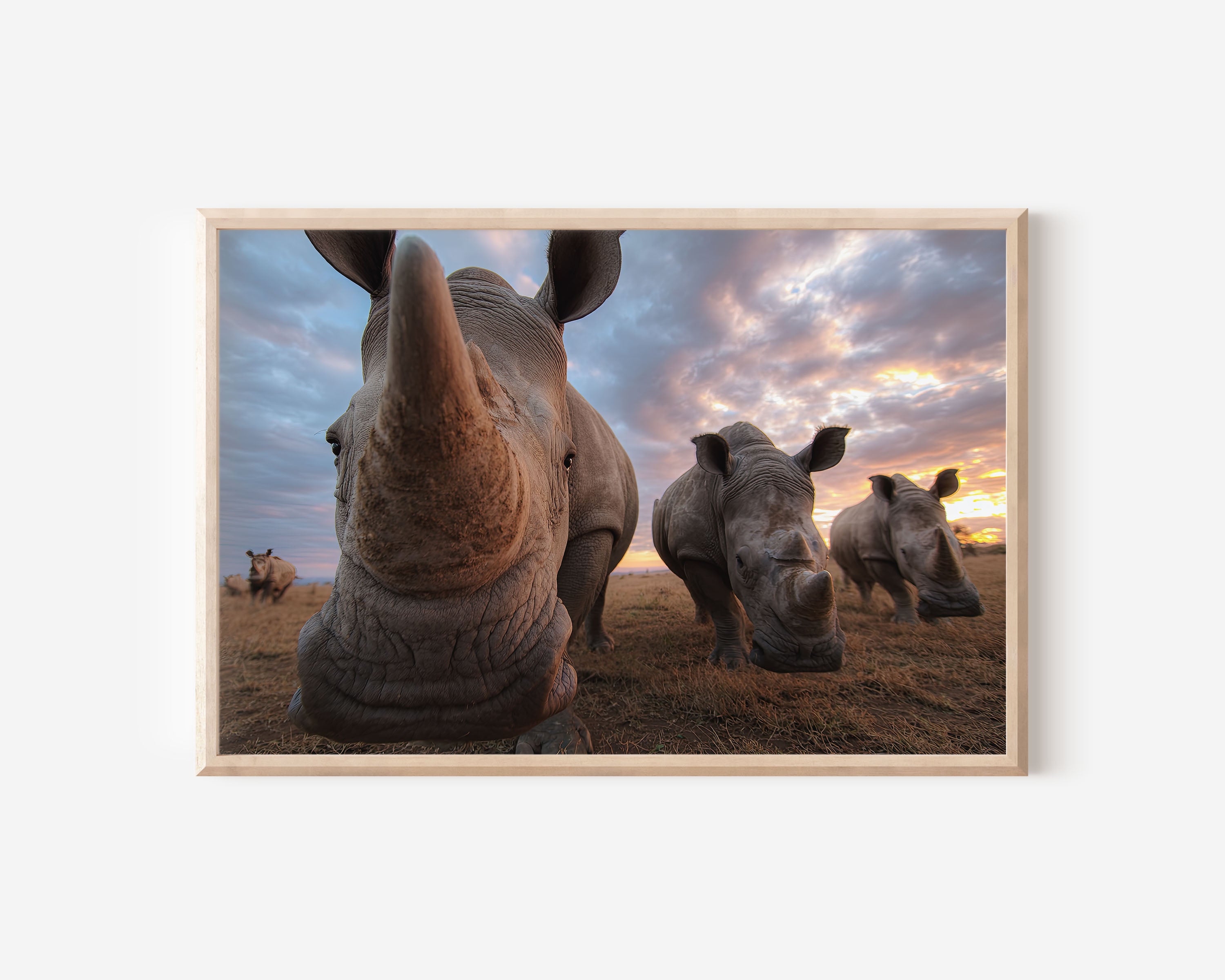 Rhino Wall Art Print – African Safari Sunset Canvas