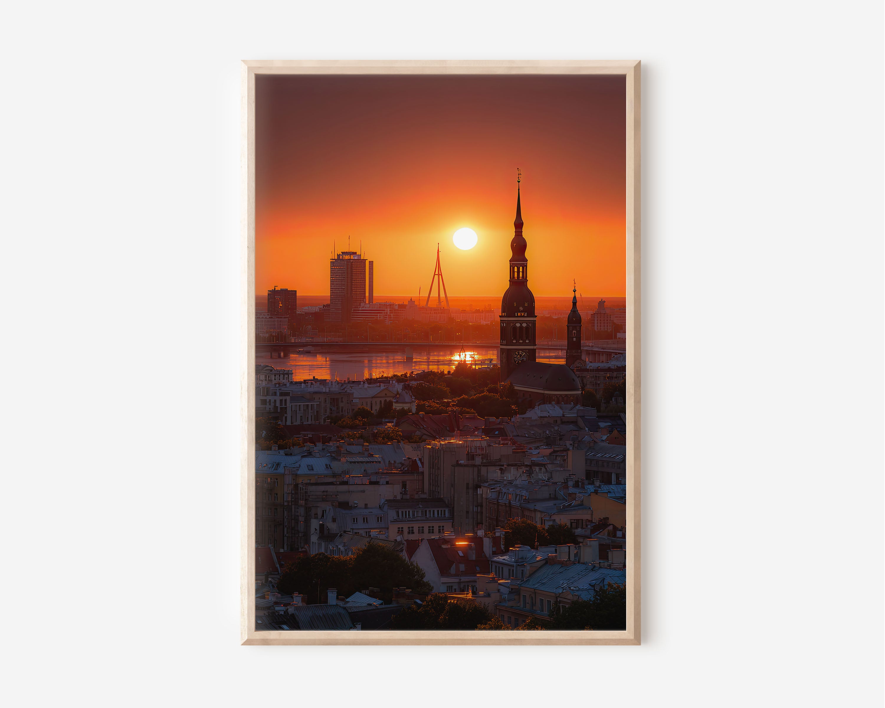 Riga Sunset Wall Art | Riga Cathedral Old Town Latvia Daugava River Print | Travel Photography Poster