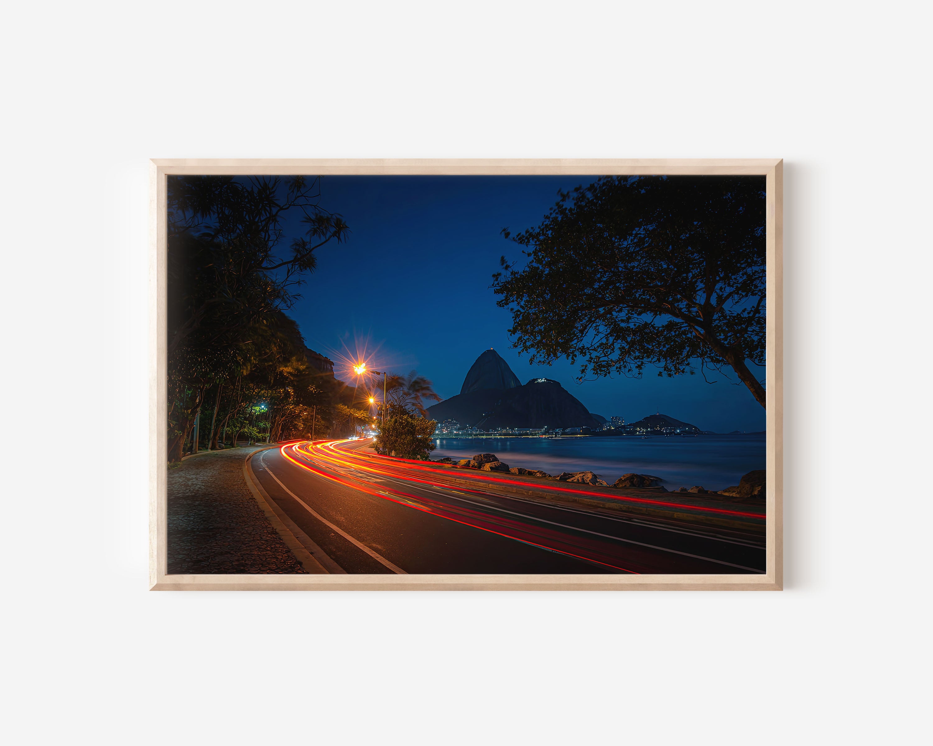 Rio de Janeiro Coastal Road Wall Art Print, Sugarloaf Mountain Night