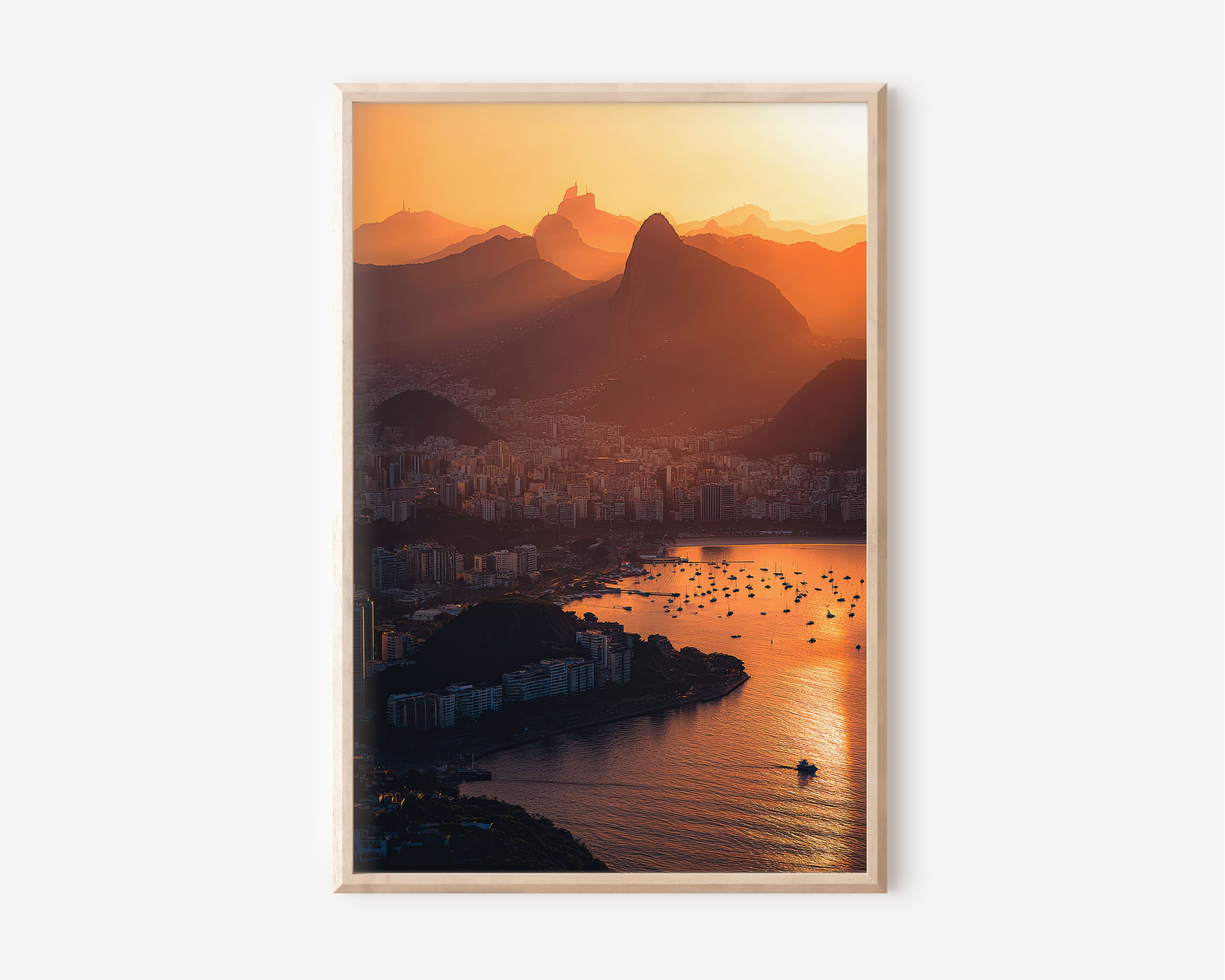 Rio de Janeiro Sunset Wall Art | Christ the Redeemer Guanabara Bay Brazil Print | Travel Photography Poster