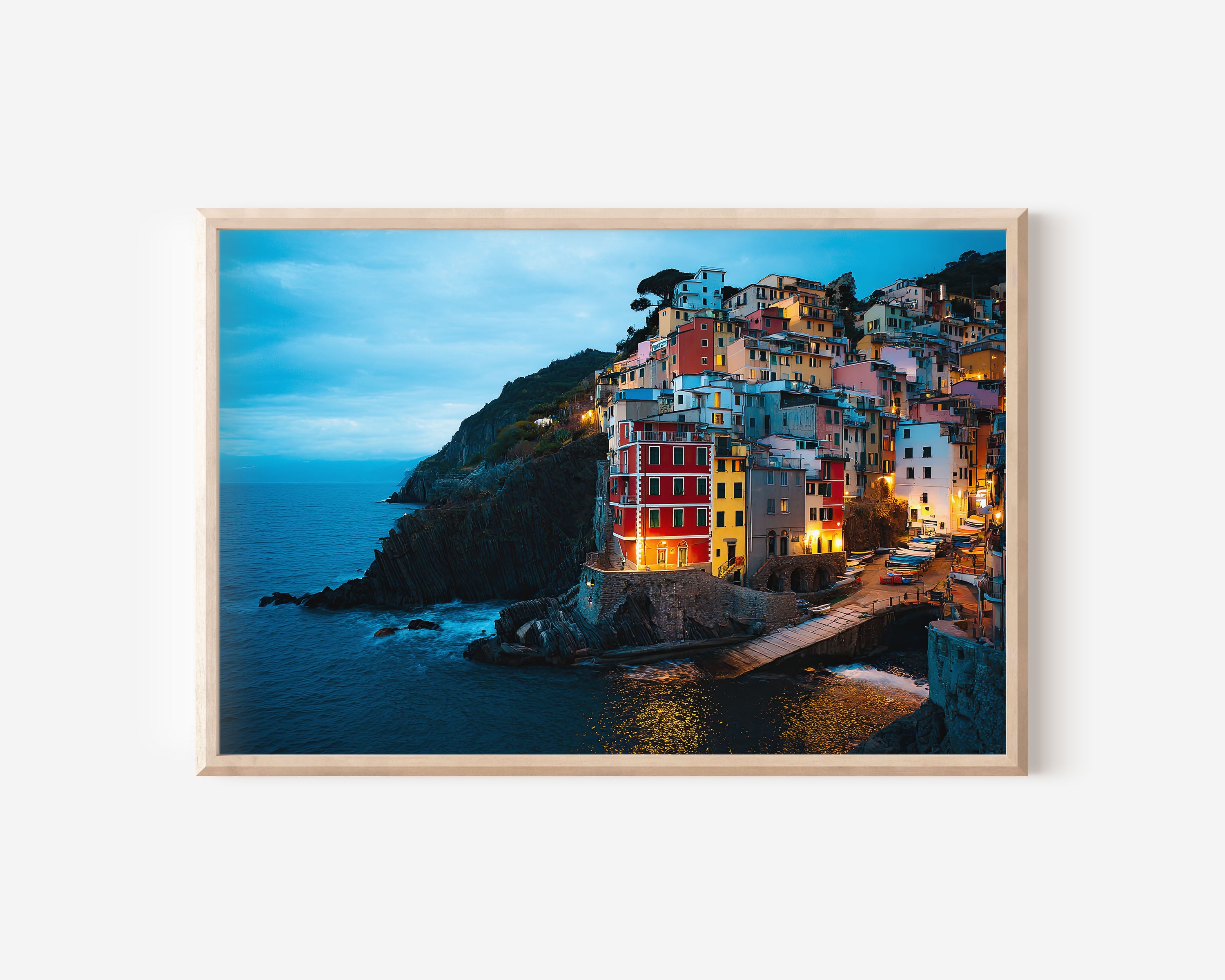 Riomaggiore Cinque Terre Wall Art – Italy Colorful Coastal Village Night
