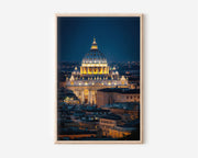 Rome St. Peter's Basilica Night Wall Art | Vatican City Rome Skyline Print | Travel Photography Poster