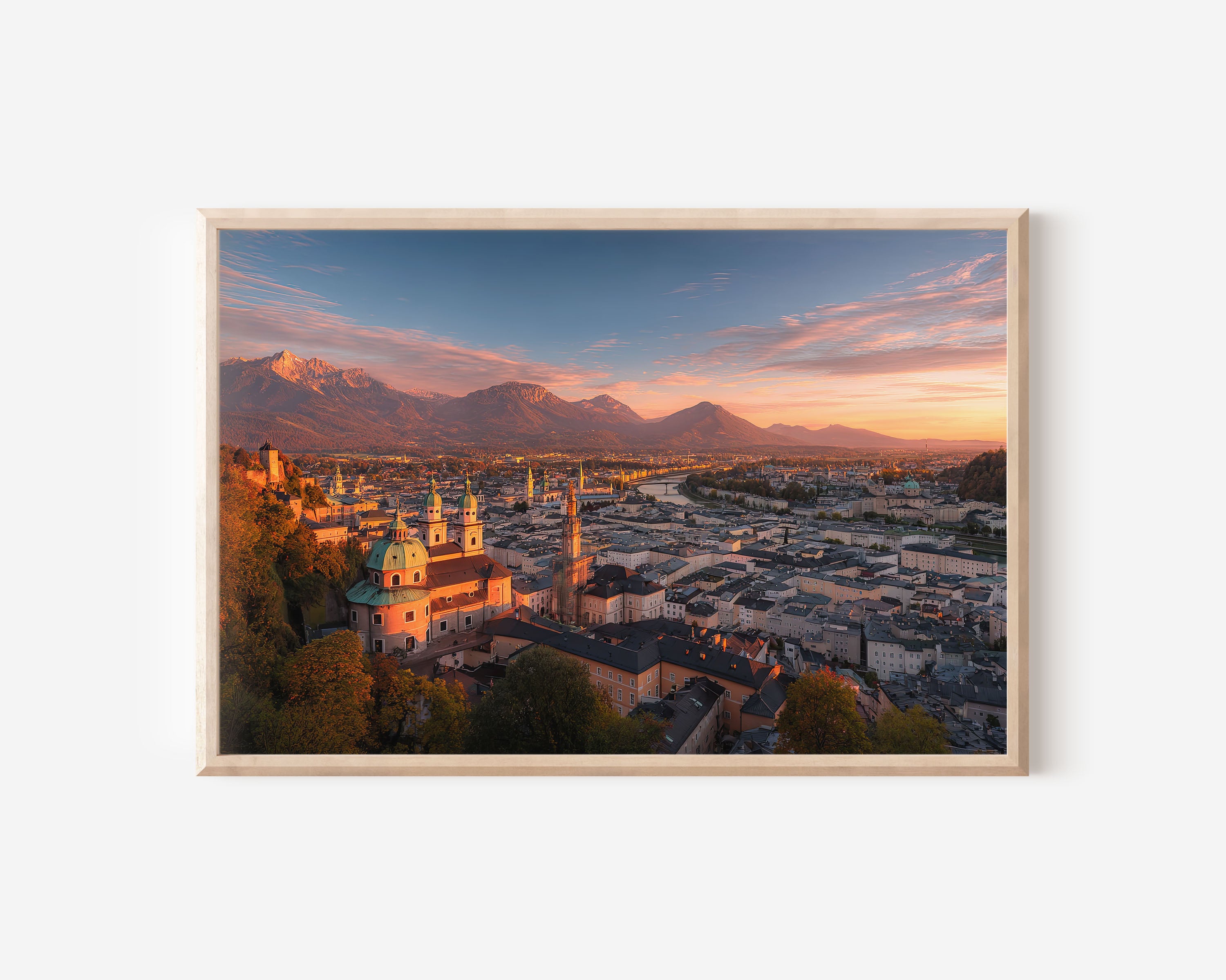 Salzburg Skyline Golden Hour Print – Alpine Wall Art