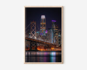 San Francisco Bay Bridge Night Wall Art | Salesforce Tower California Print | City Lights Photography Poster