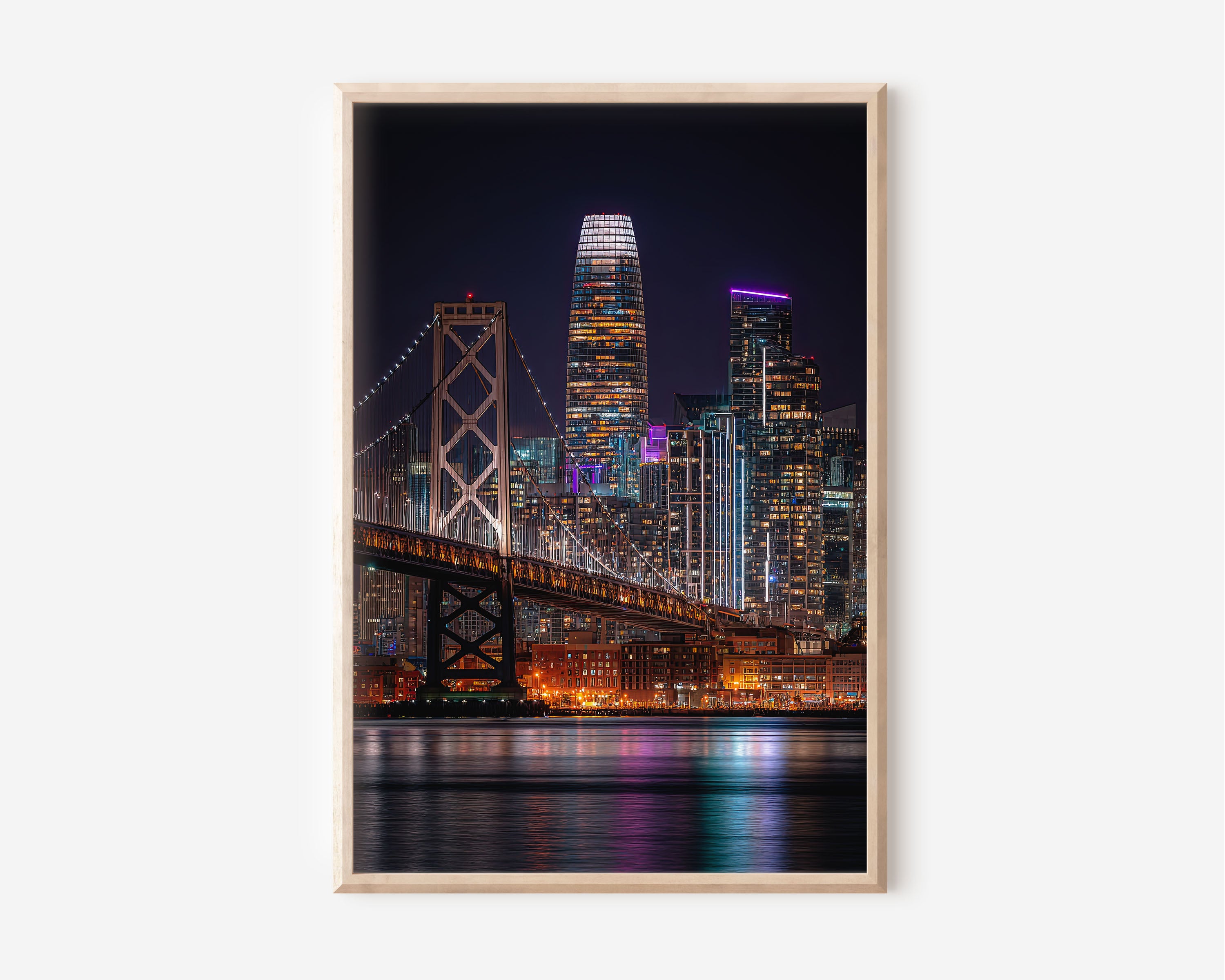 San Francisco Bay Bridge Night Wall Art | Salesforce Tower California Print | City Lights Photography Poster