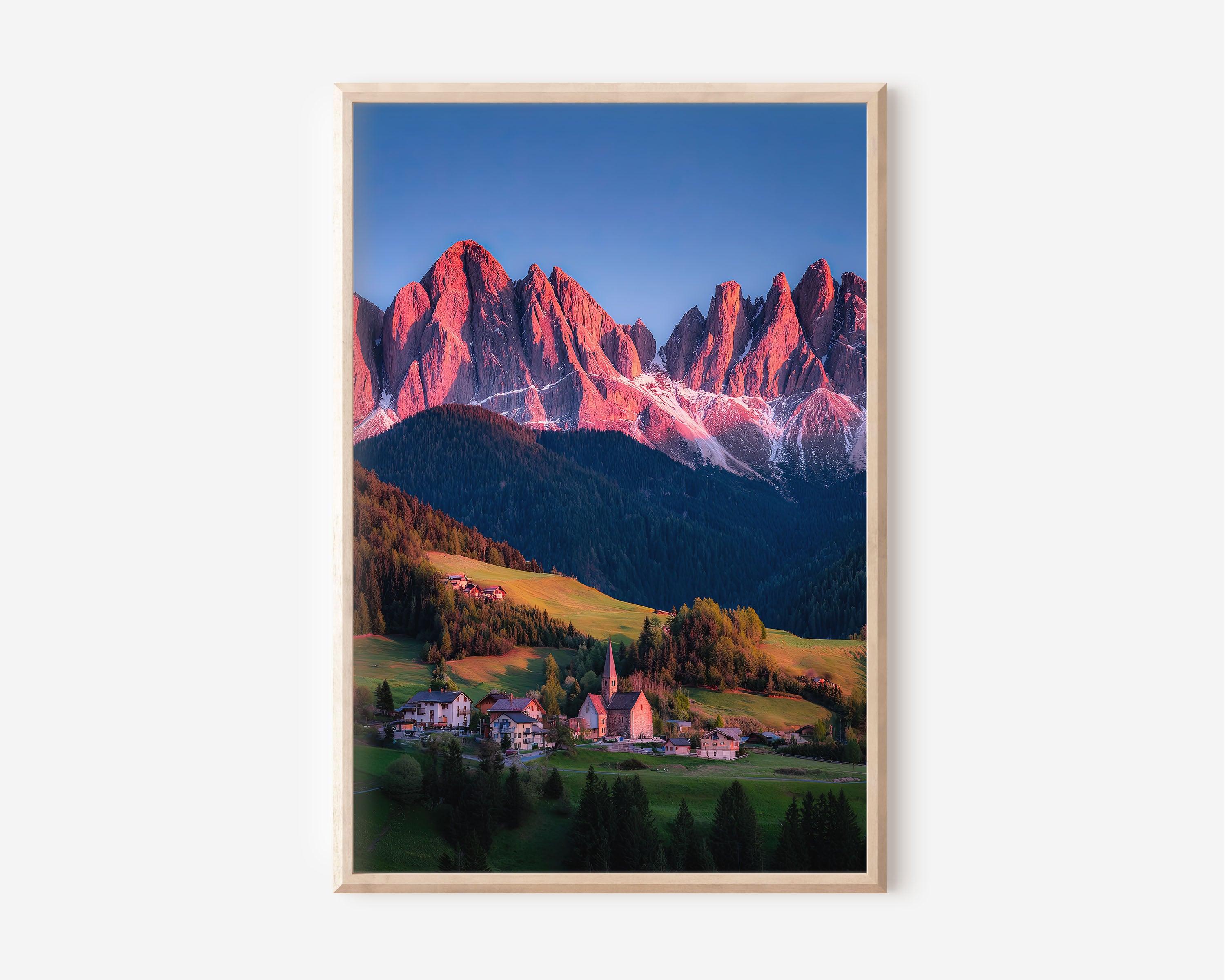 Santa Maddalena Alpenglow Print | Dolomites Sunset Village Wall Art | Val di Funes Italy Photography
