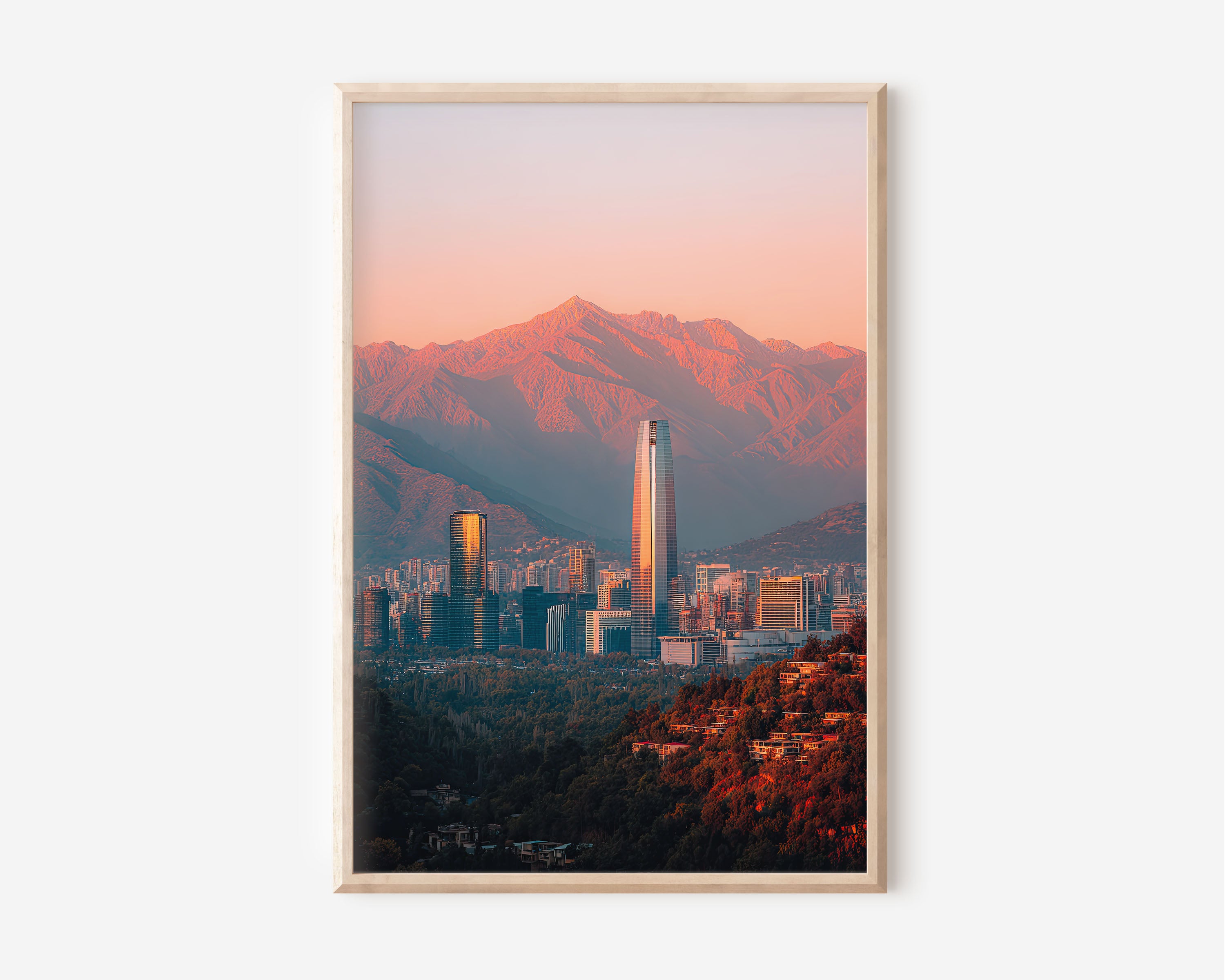 Santiago Skyline Sunset Wall Art | Andes Mountains Chile Print | Travel Photography Poster
