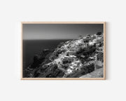 Santorini Wall Art Print – Black and White Greece Coastal Photography