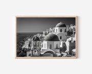 Santorini Greece Black and White Wall Art Print – Mediterranean Coastal Canvas