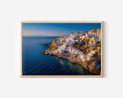 Santorini Oia Greece Wall Art – White Cliffside Village Coastal Print